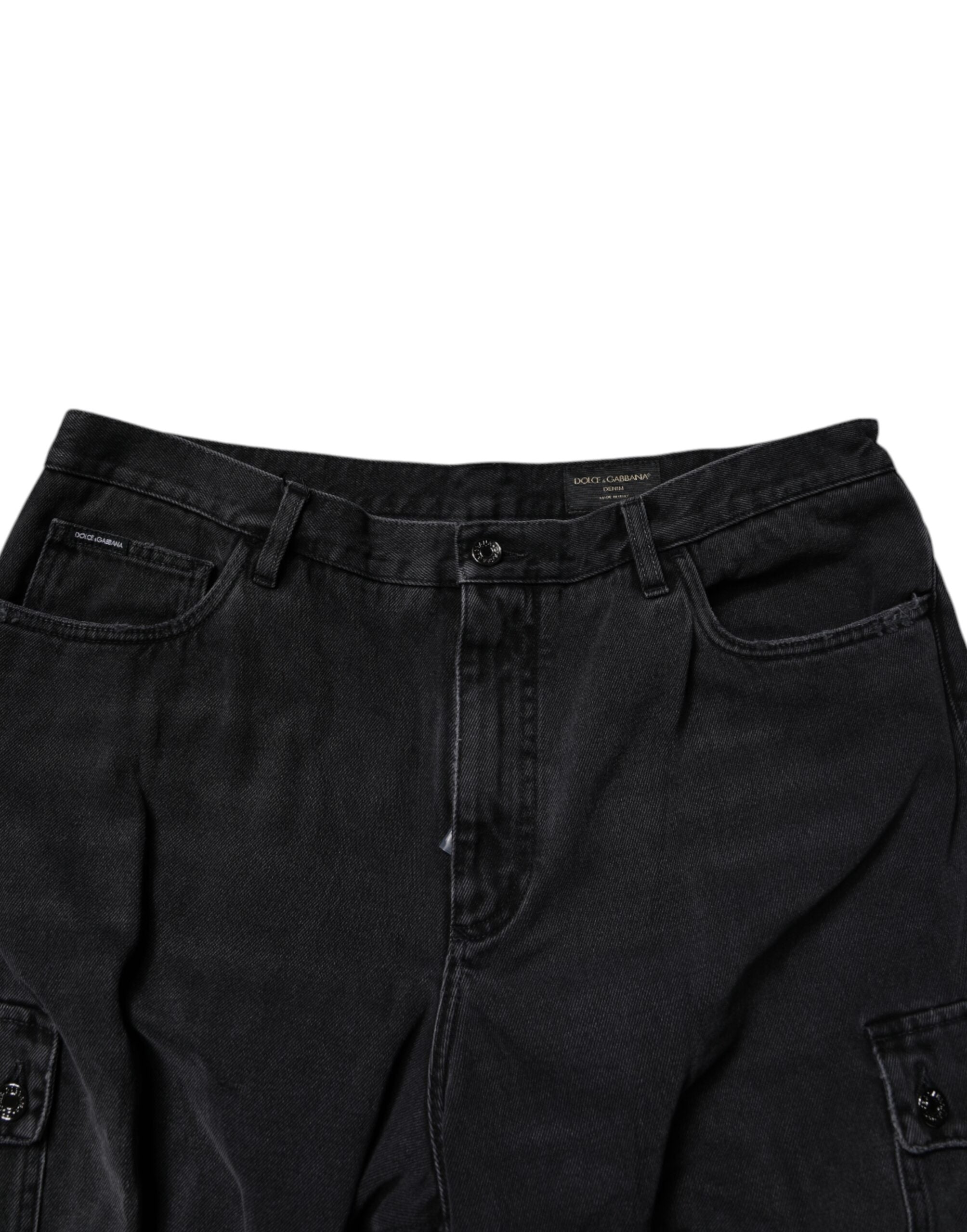 Dolce & Gabbana Black Cotton Cargo Denim Men Bermuda Shorts