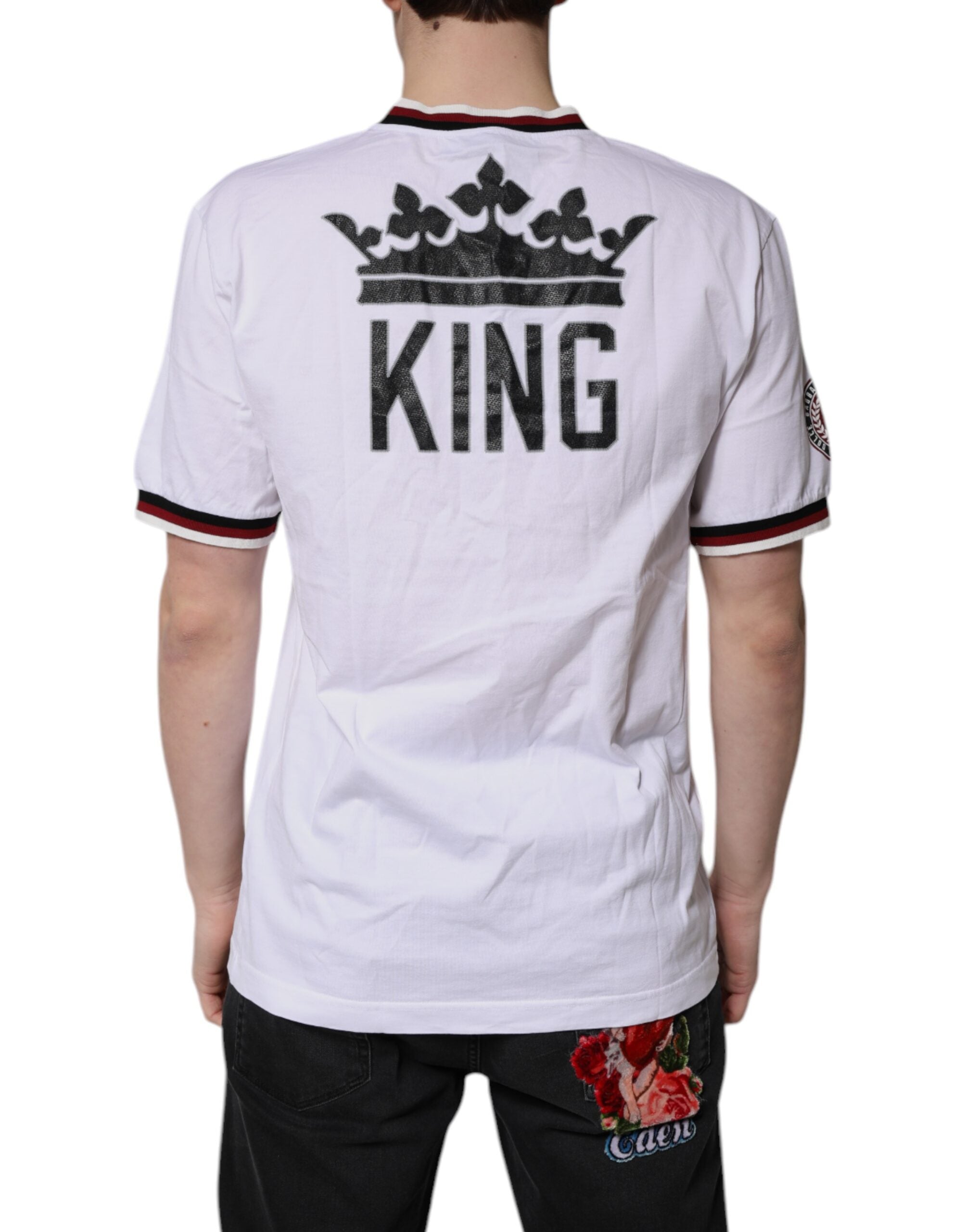 Dolce & Gabbana White #DGMillennials King Crown V-neck T-shirt