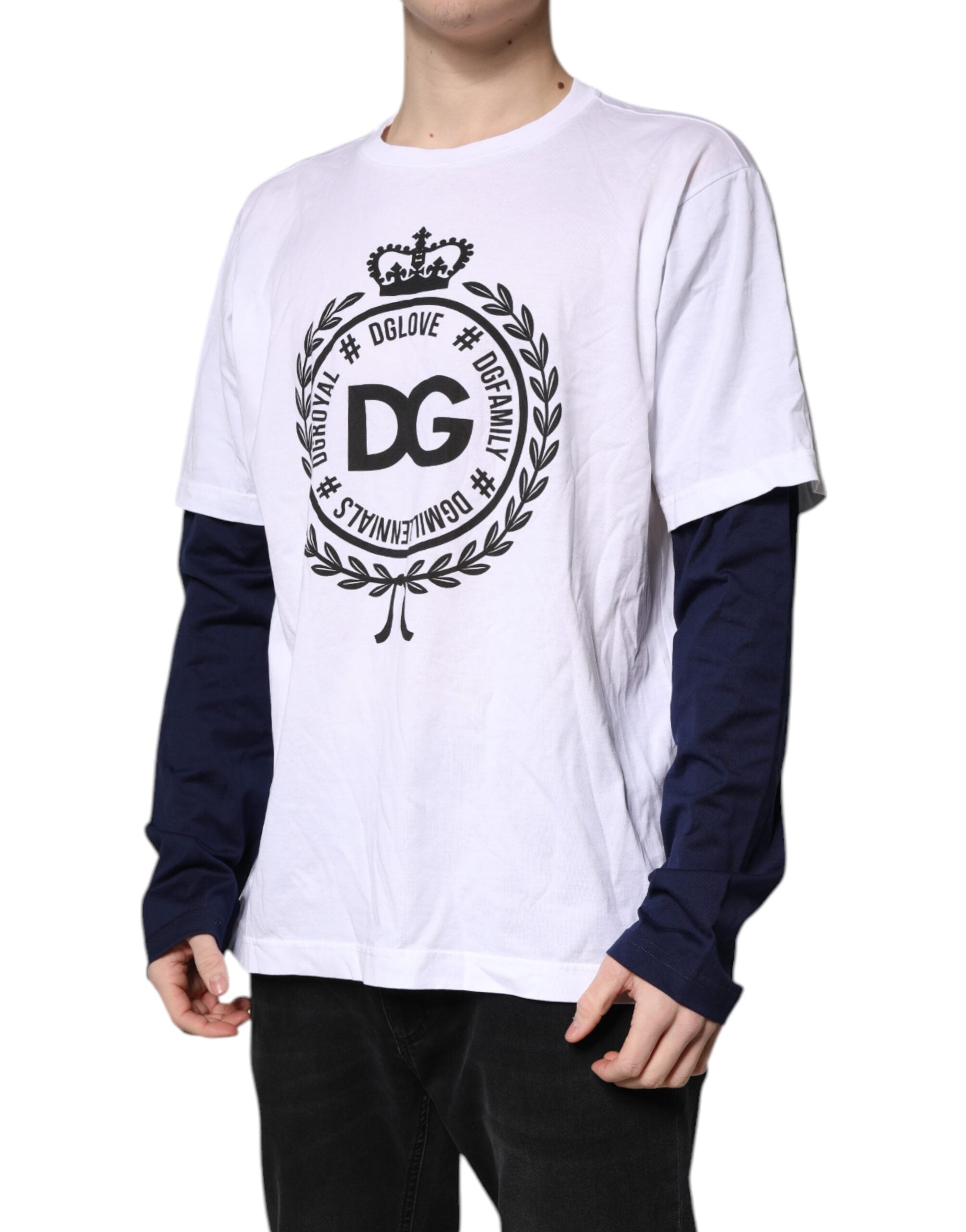 Dolce & Gabbana White Graphic Print Cotton Crew Neck T-shirt