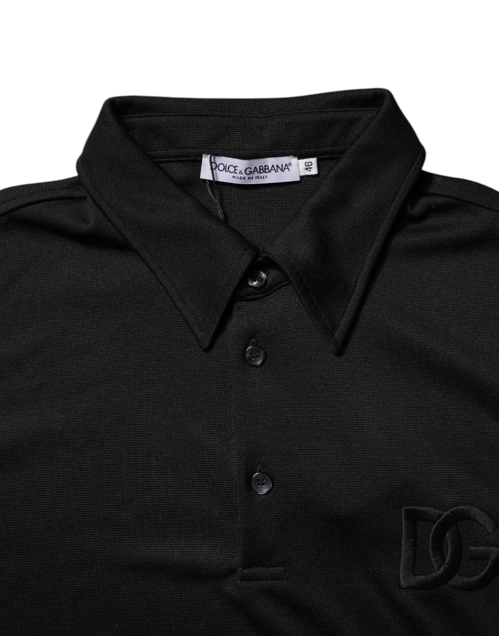 Dolce & Gabbana Black Polyester DG Logo Collared Polo T-shirt