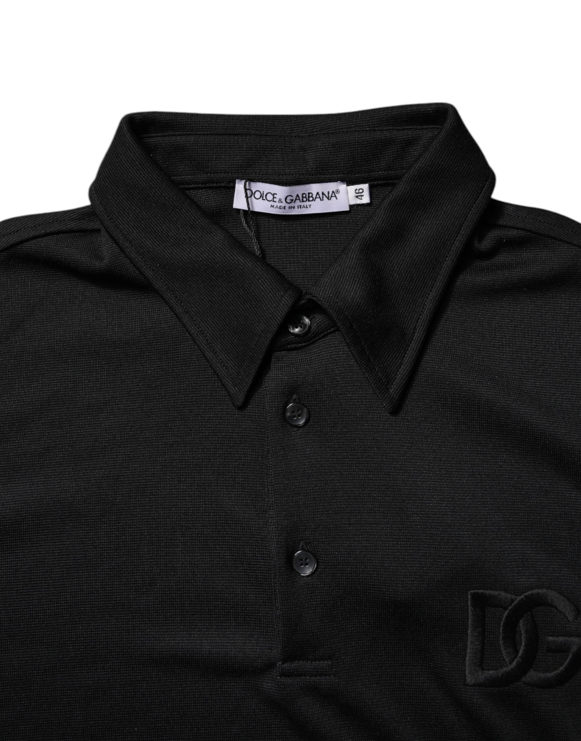 Dolce & Gabbana Black Polyester DG Logo Collared Polo T-shirt