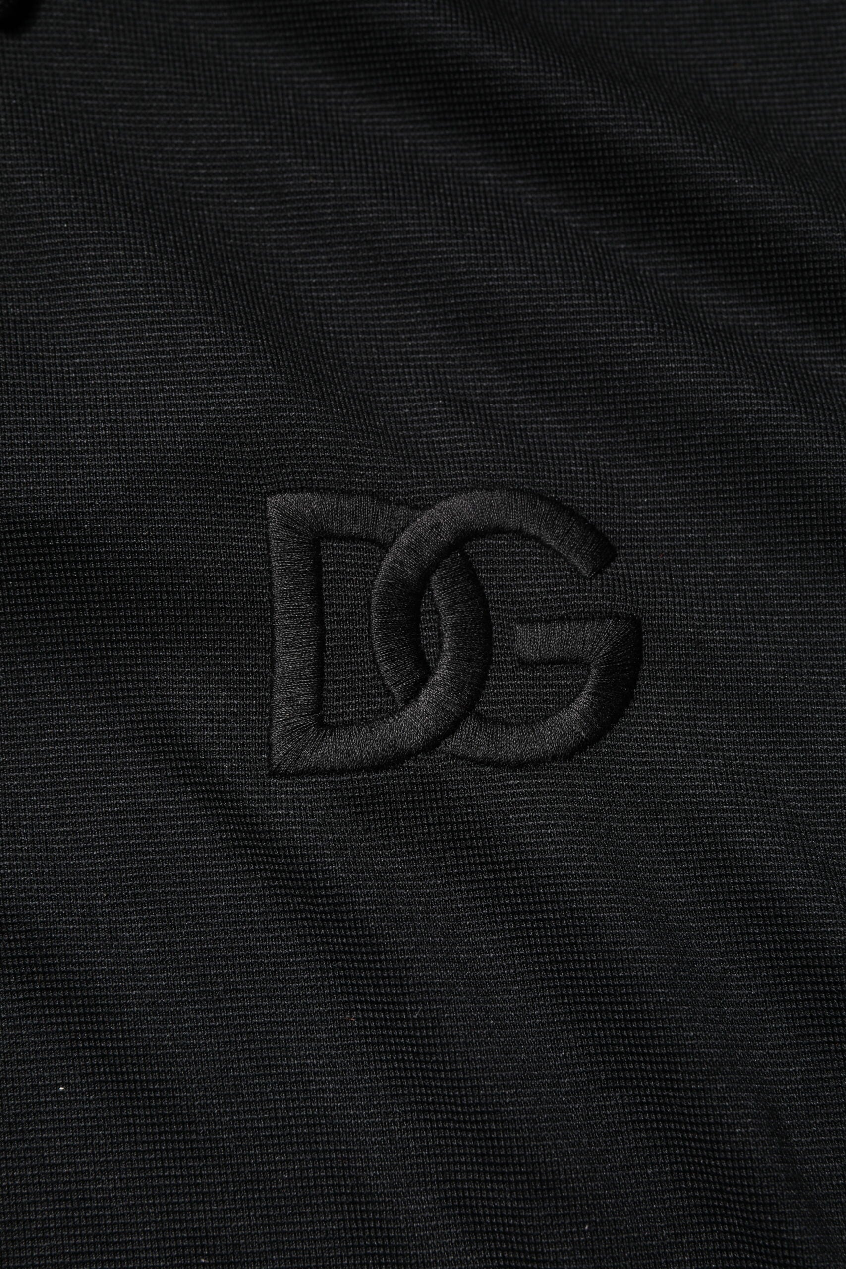 Dolce & Gabbana Black Polyester DG Logo Collared Polo T-shirt