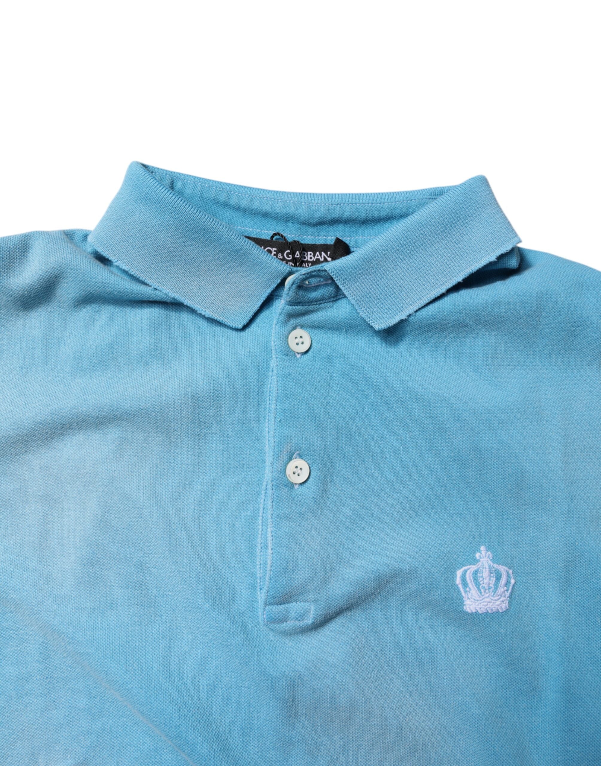 Dolce & Gabbana Blue Cotton Crown Collared Men Polo T-shirt