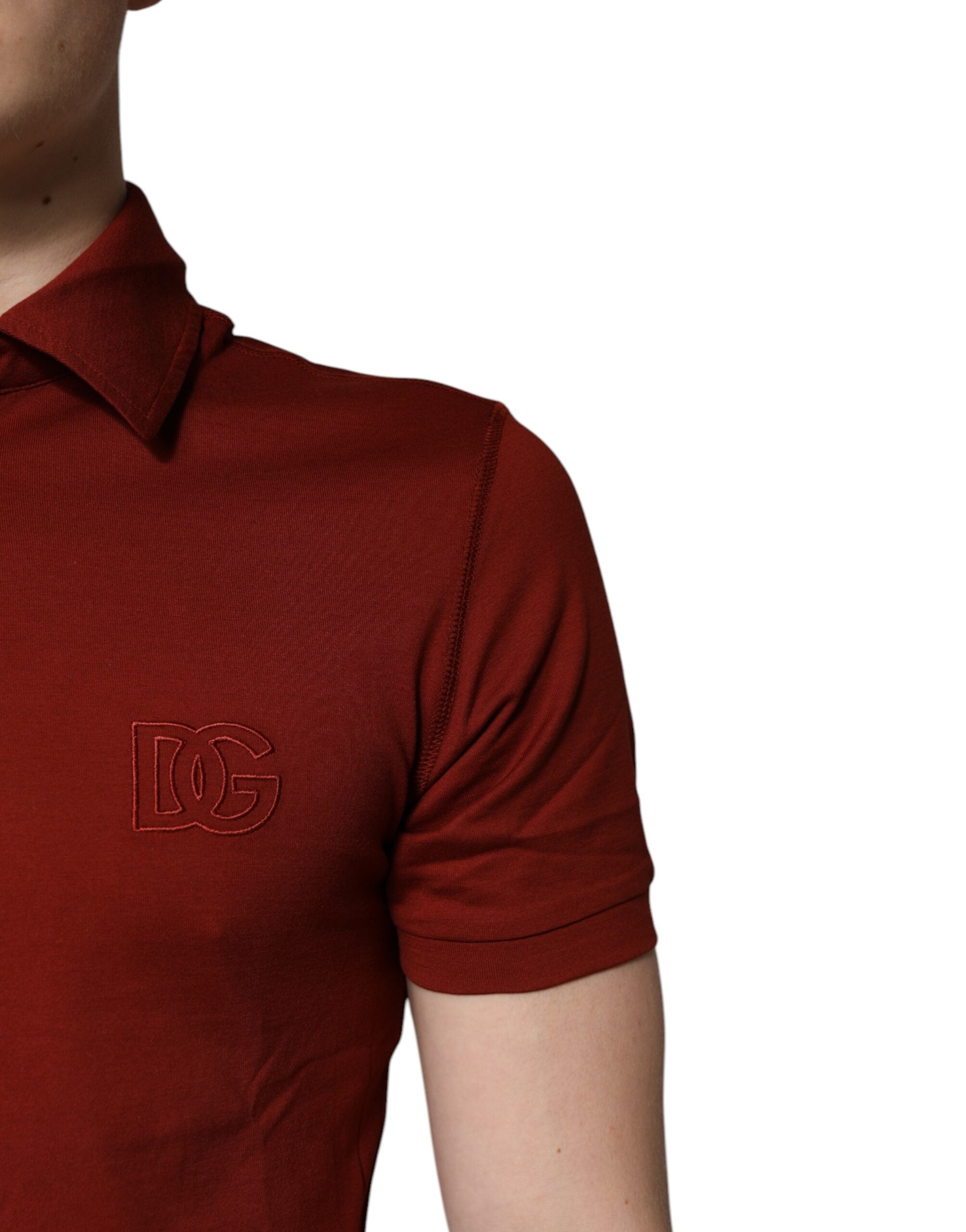 Dolce & Gabbana Red Cotton DG Logo Collared Men Polo T-shirt