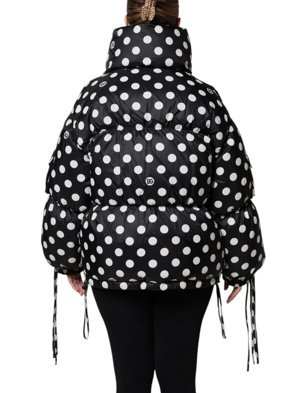 Dolce & Gabbana Black White Polka Dot Full Zip Puffer Jacket