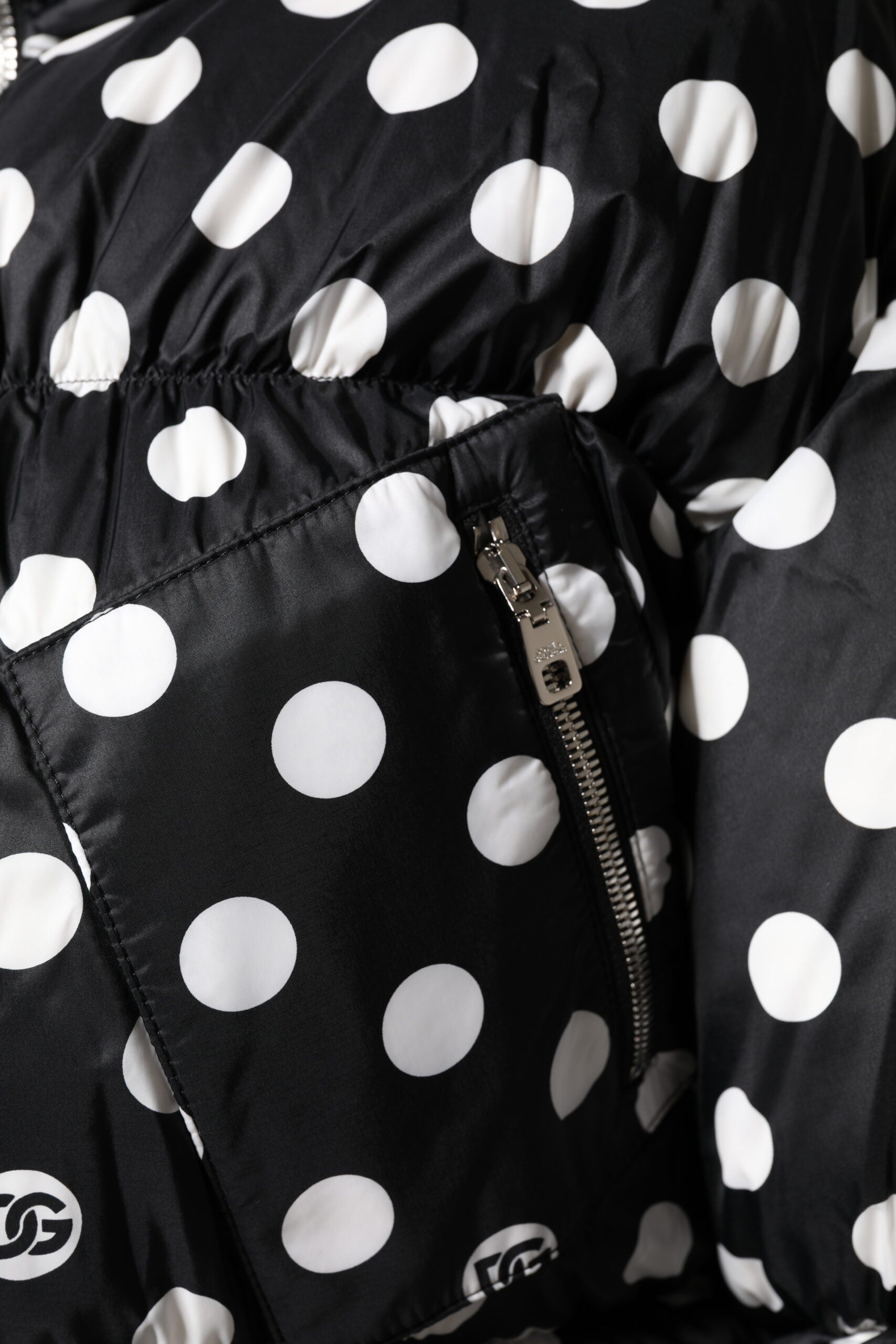 Dolce & Gabbana Black White Polka Dot Full Zip Puffer Jacket