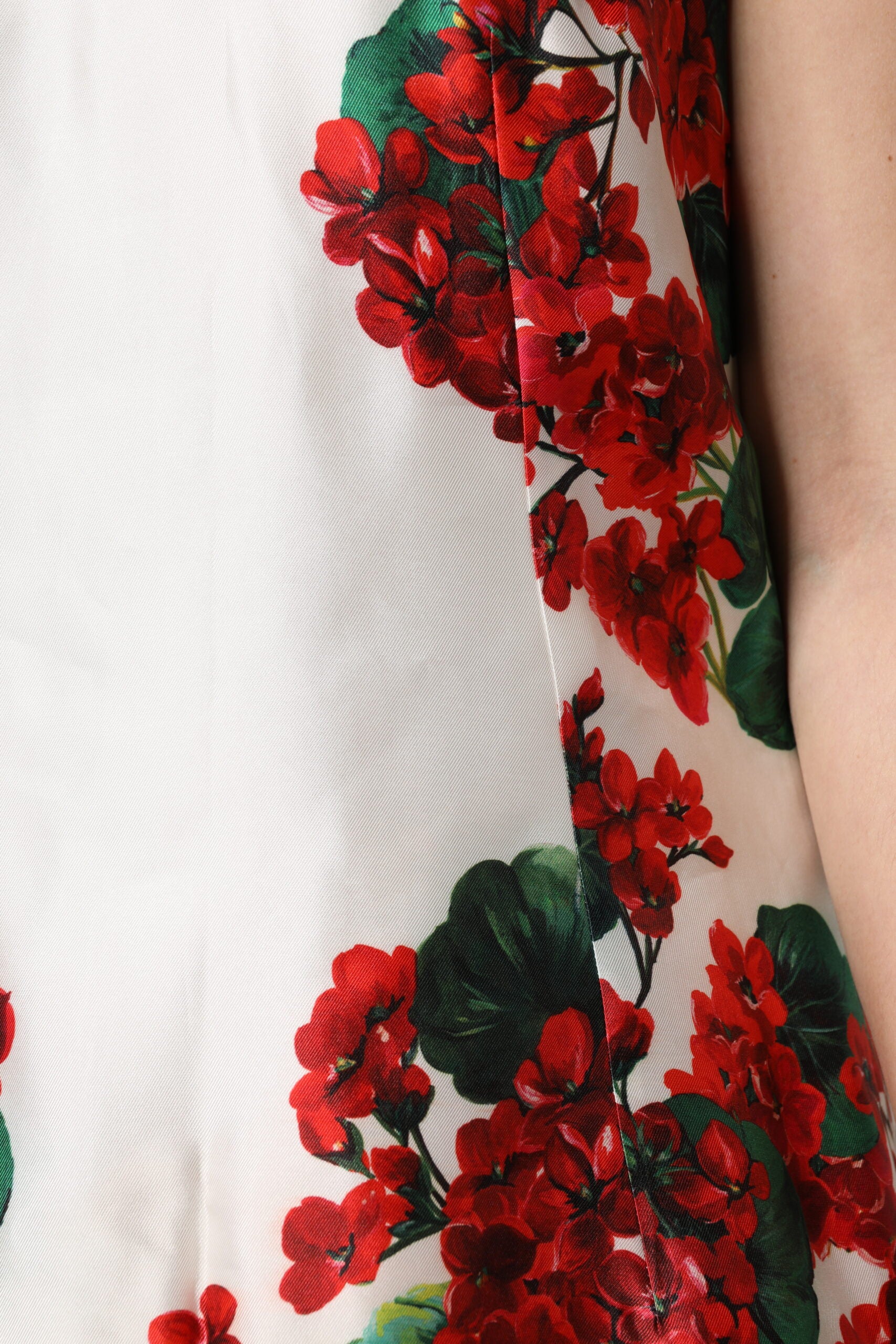 Dolce & Gabbana White Floral Printed Silk Knee Length Dress