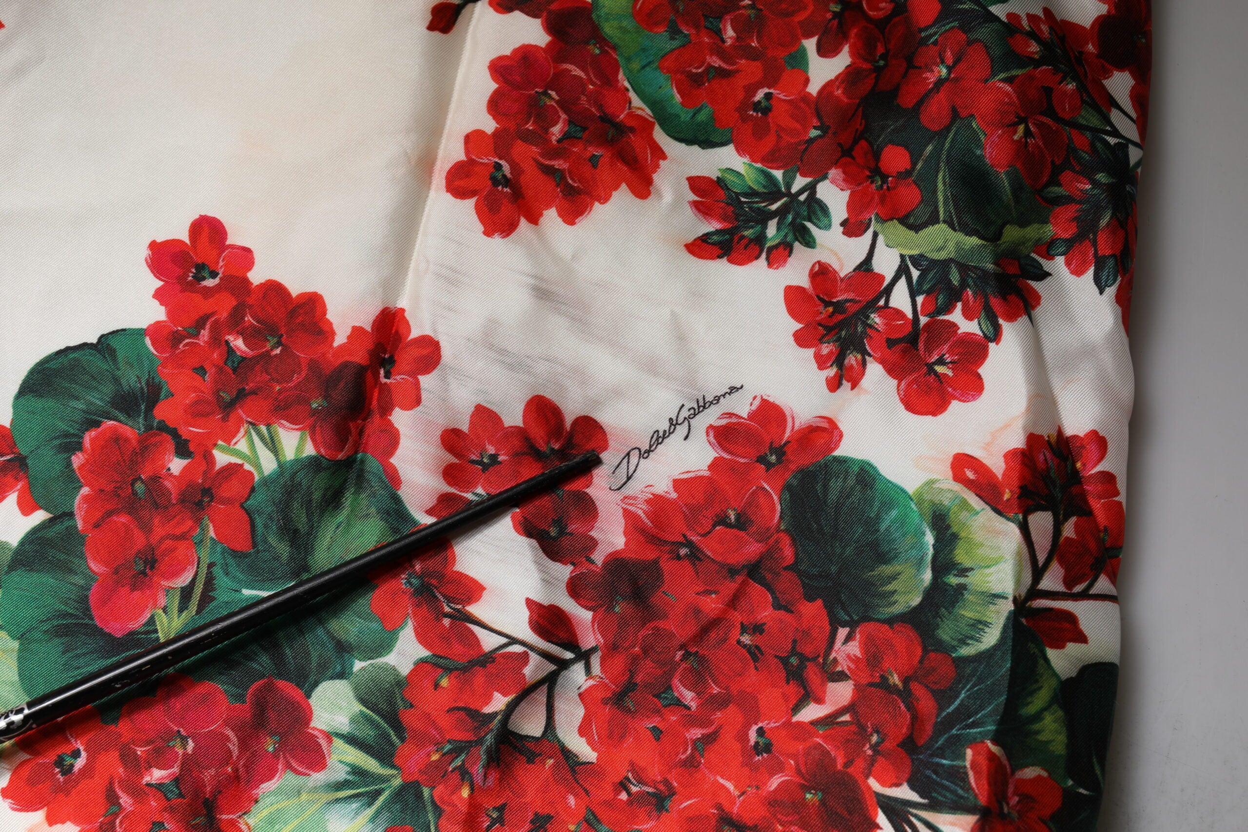 Dolce & Gabbana White Floral Printed Silk Knee Length Dress