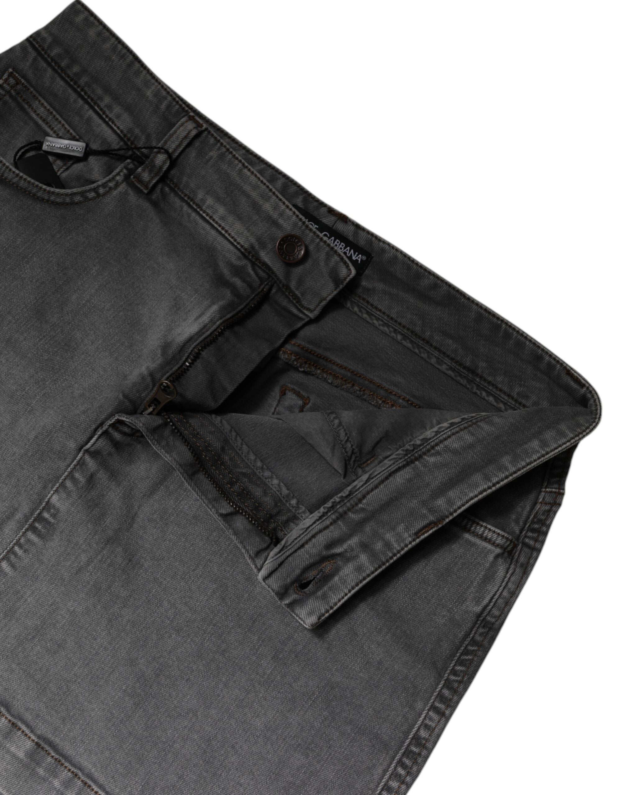 Dolce & Gabbana Gray Cotton Stretch Mid Waist Denim Mini Skirt