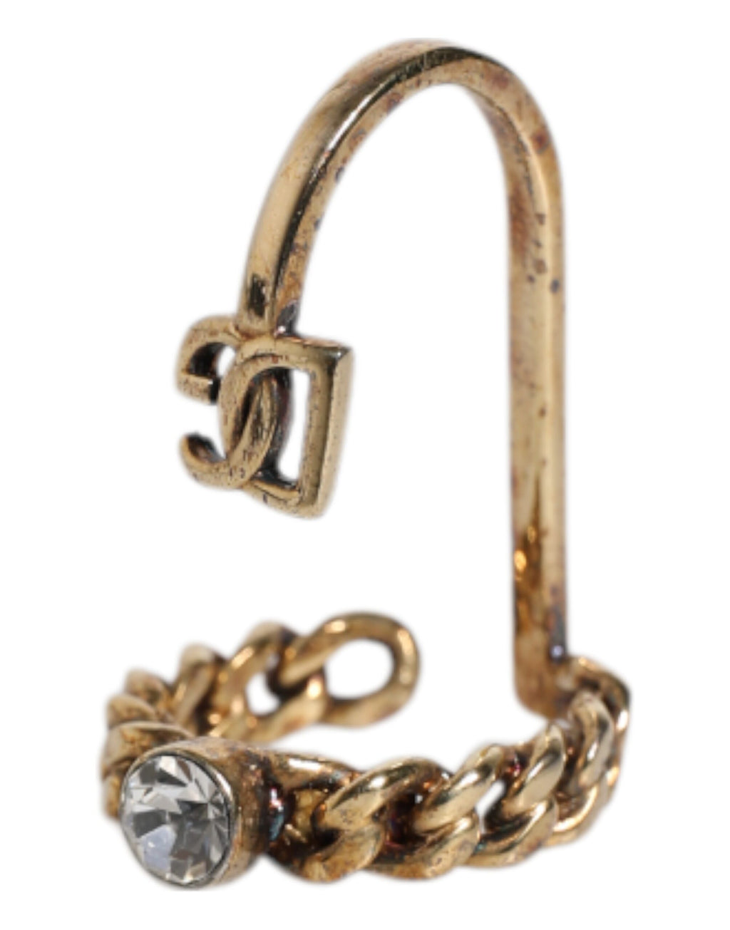 Dolce & Gabbana Gold Tone Engraved Logo Clear Crystals Adjustable Ring