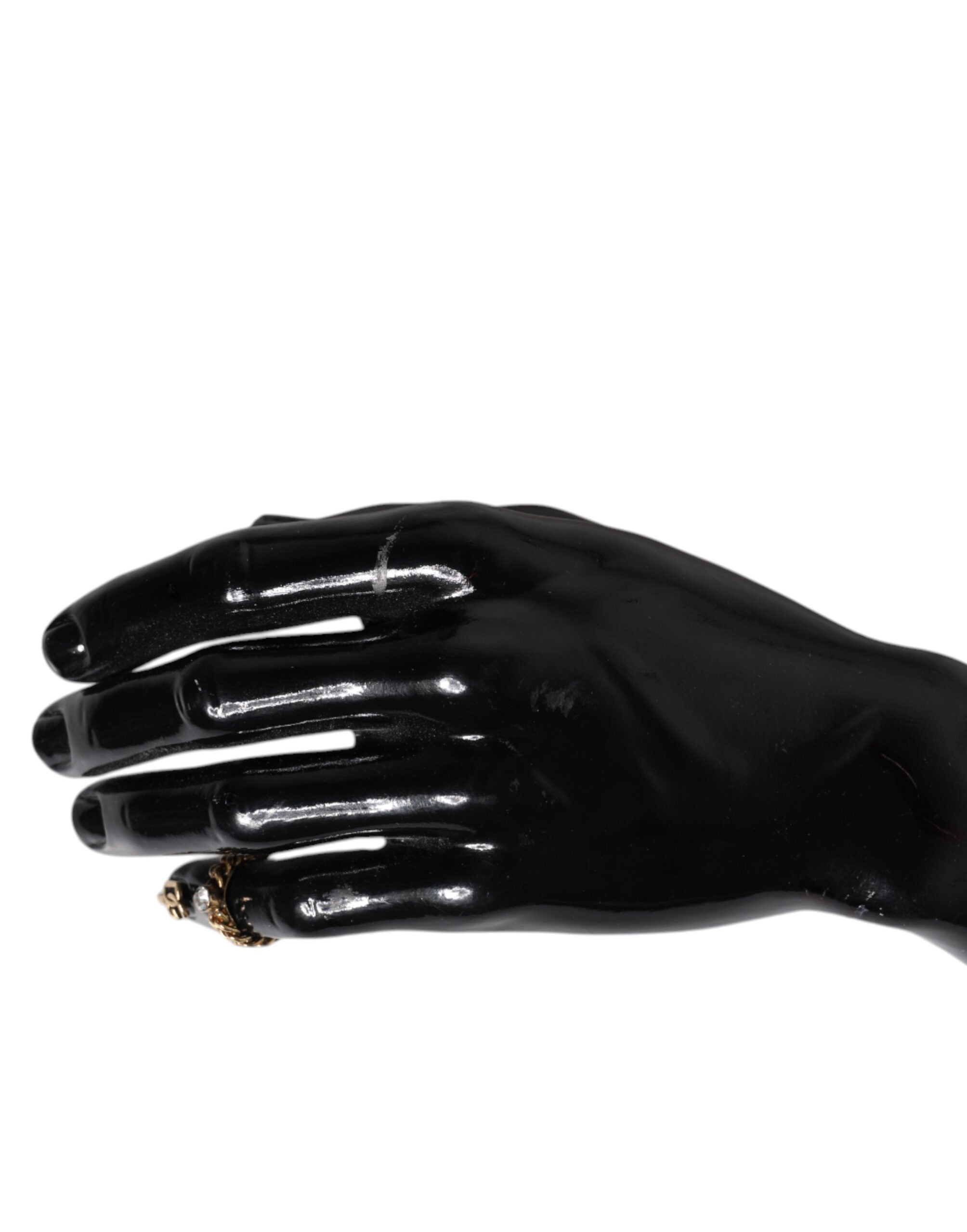 Dolce & Gabbana Gold Tone Engraved Logo Clear Crystals Adjustable Ring