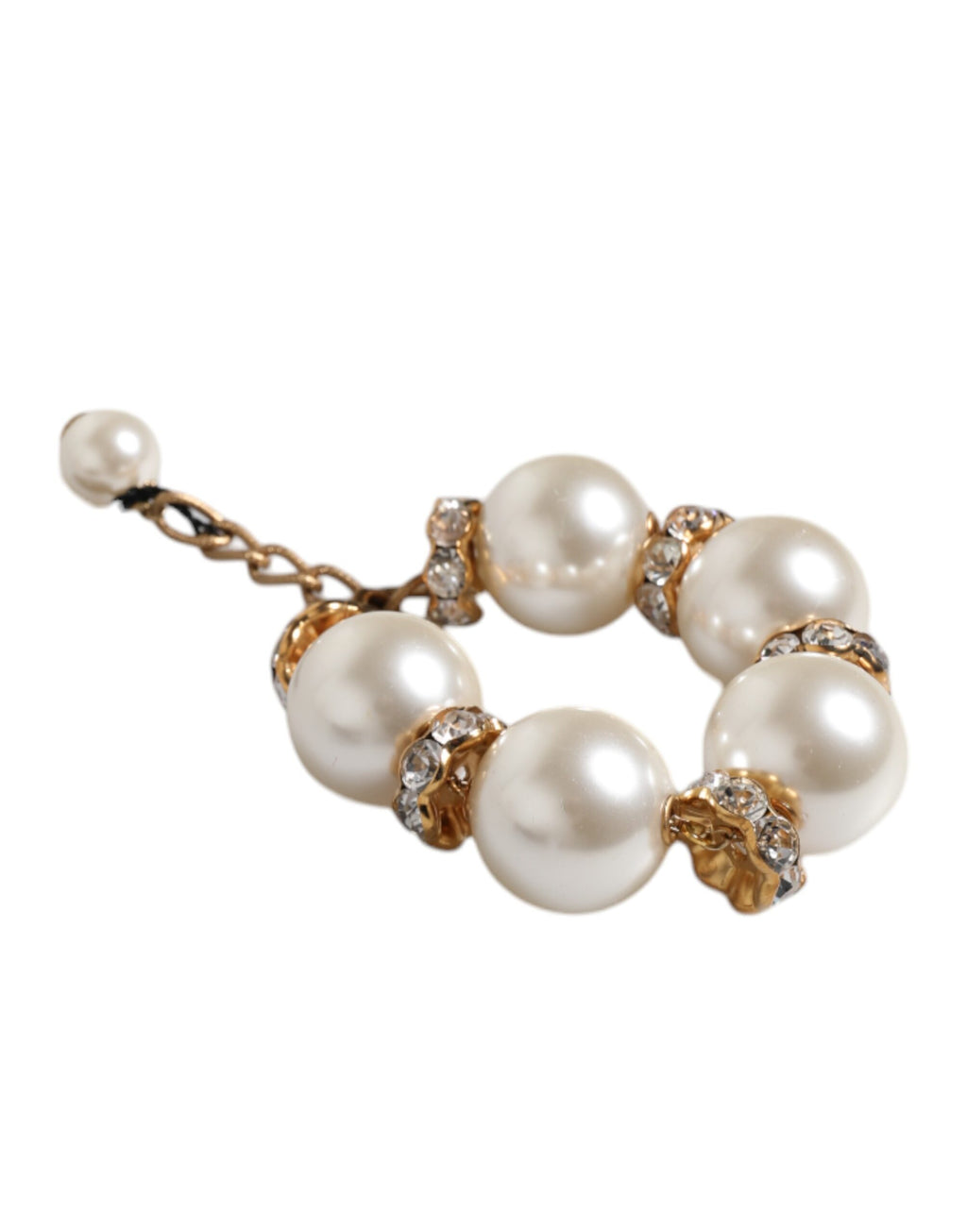 Dolce & Gabbana Gold Tone Brass Maxi Pearl Lobster Clasp Logo Bracelet