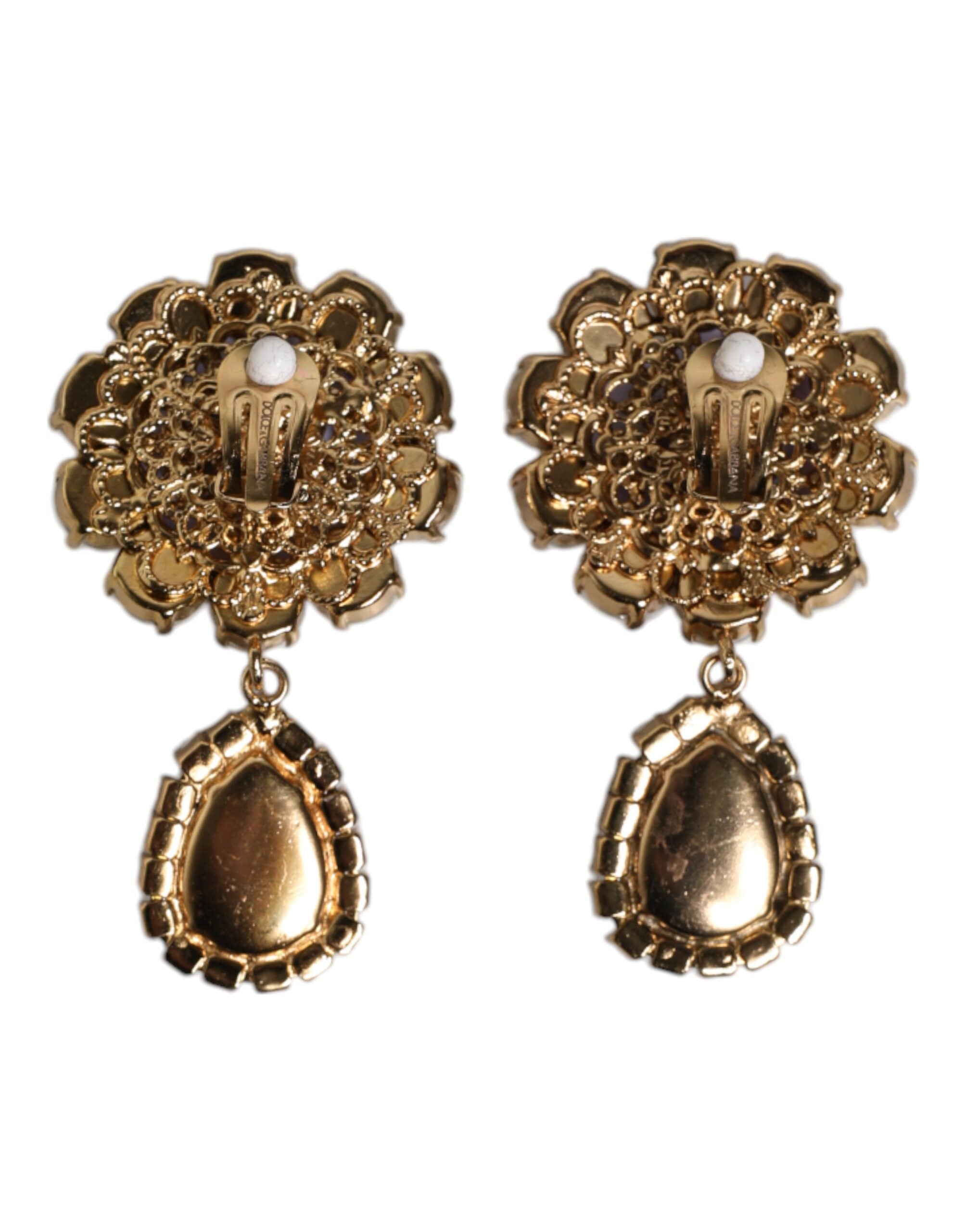 Dolce & Gabbana Purple Flower Pearl Teardrop Crystals Clip On Earrings