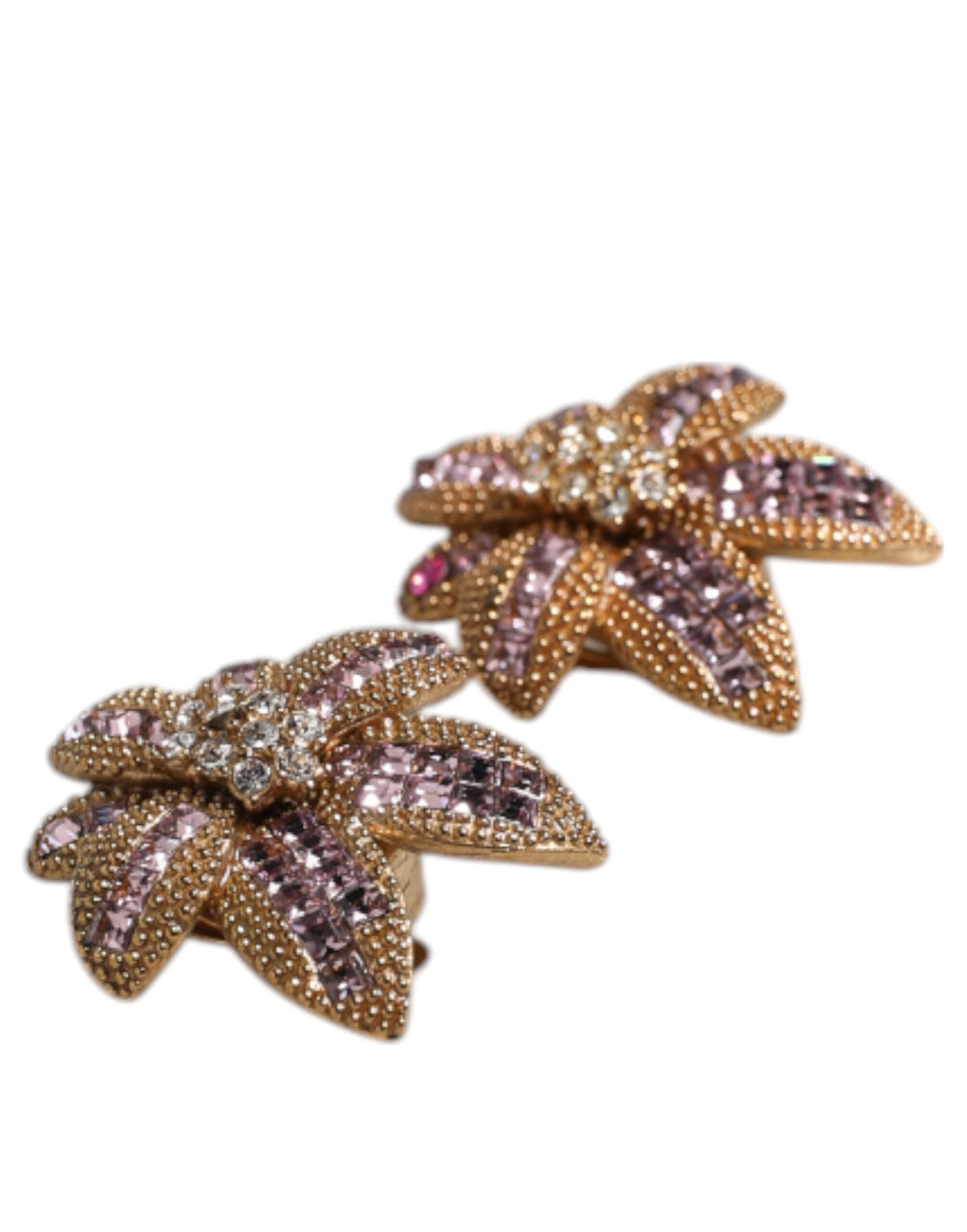 Dolce & Gabbana Gold Brass Purple Flower-Shaped Crystals Clip On Earrings