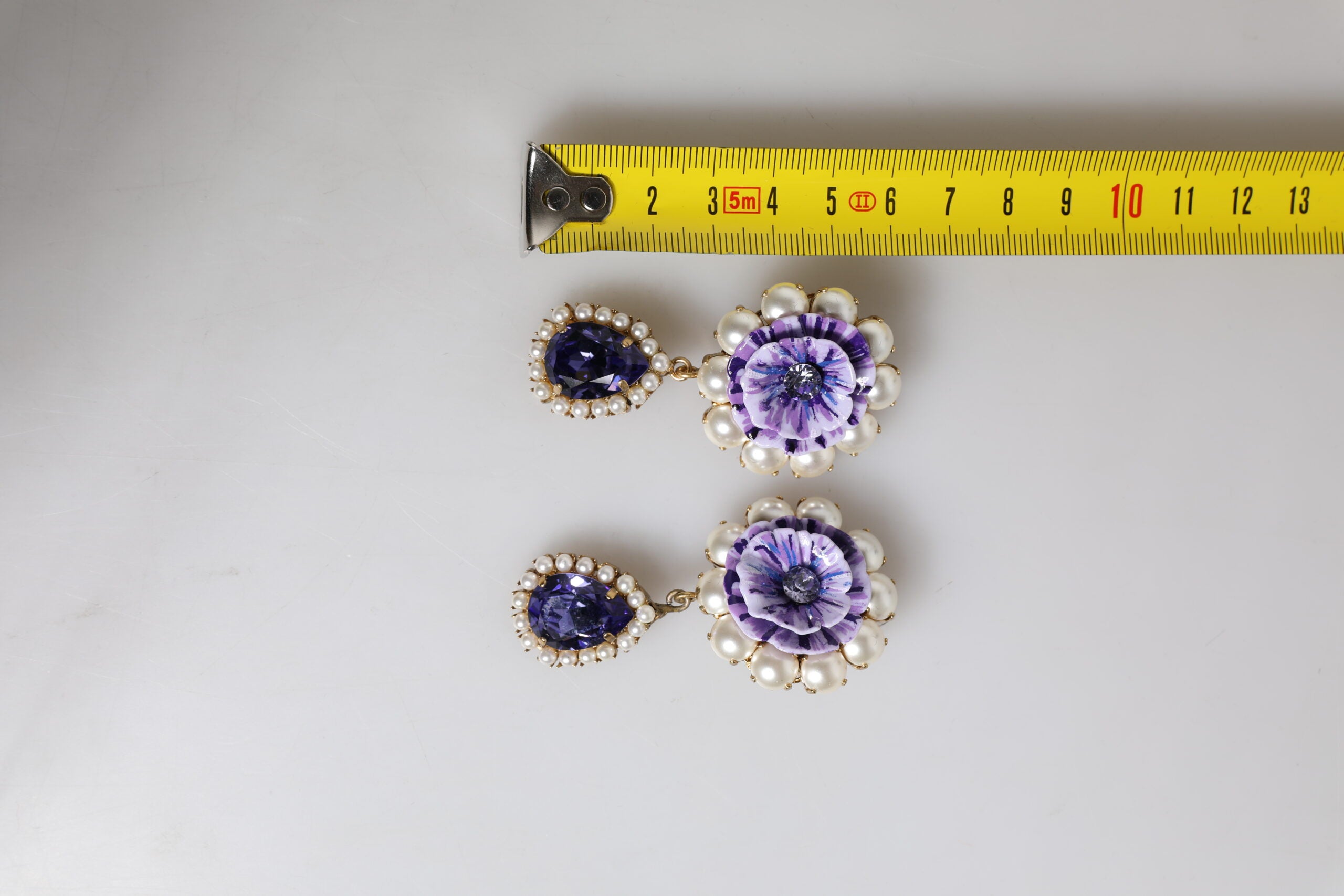Dolce & Gabbana Purple Flower Pearl Teardrop Crystals Clip On Earrings