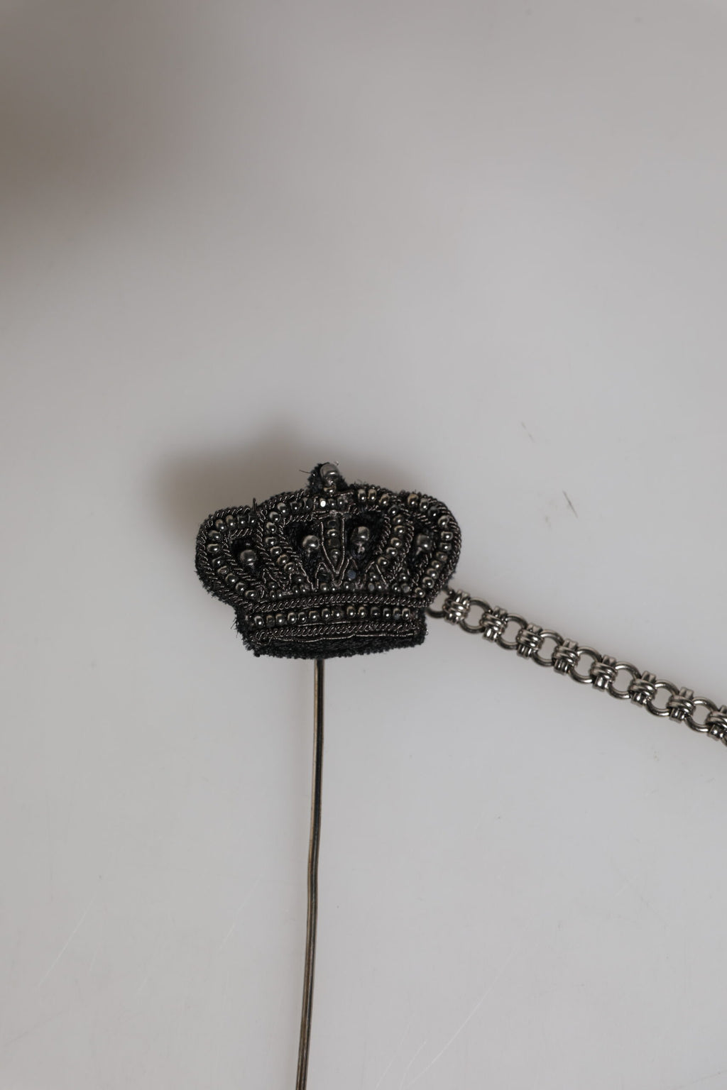 Dolce & Gabbana Silver Tone Brass Crown Chain Women Brooch Lapel Pin