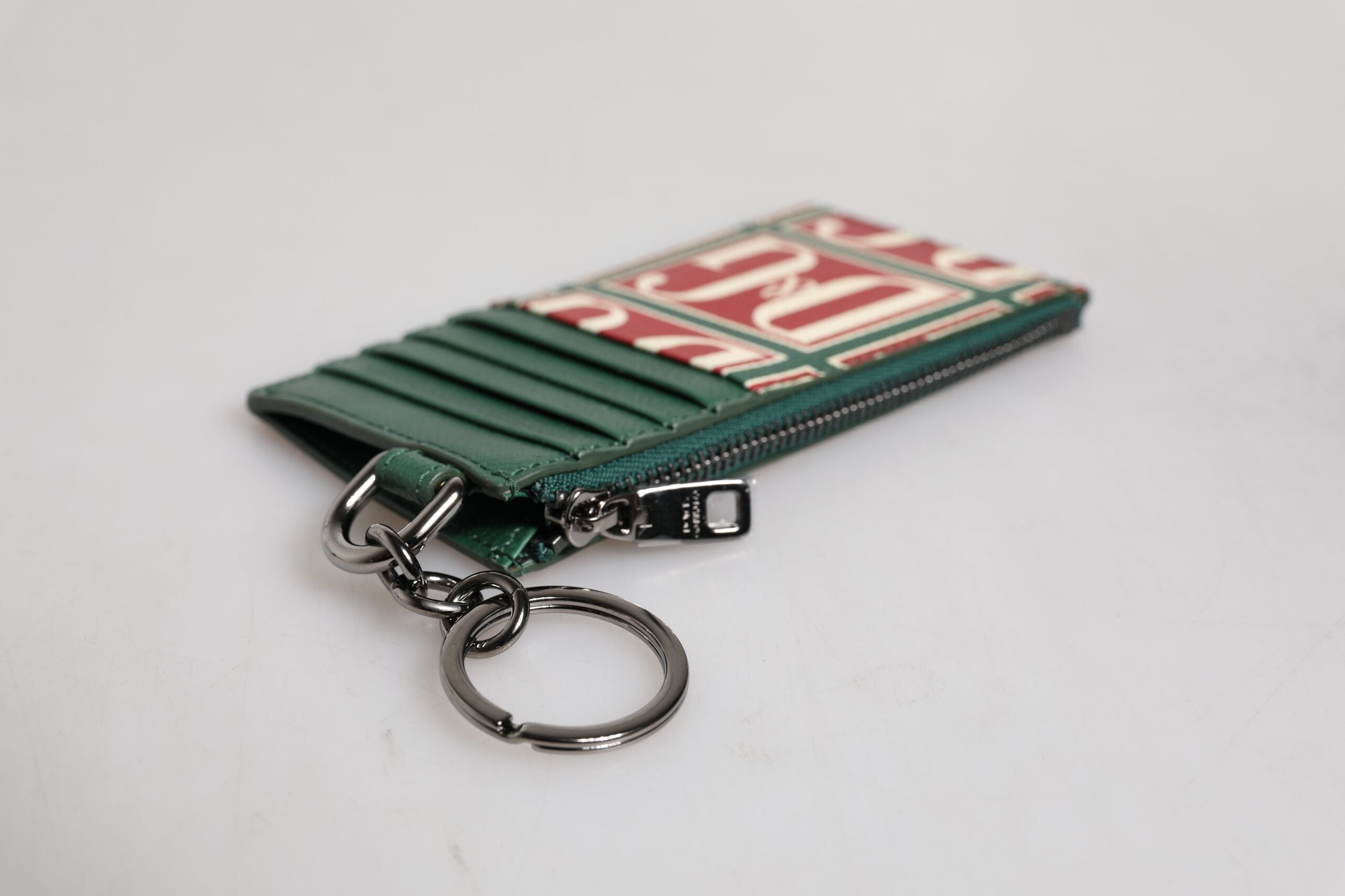 Dolce & Gabbana Green Calf Leather Logo Print Monogram Card Holder Wallet