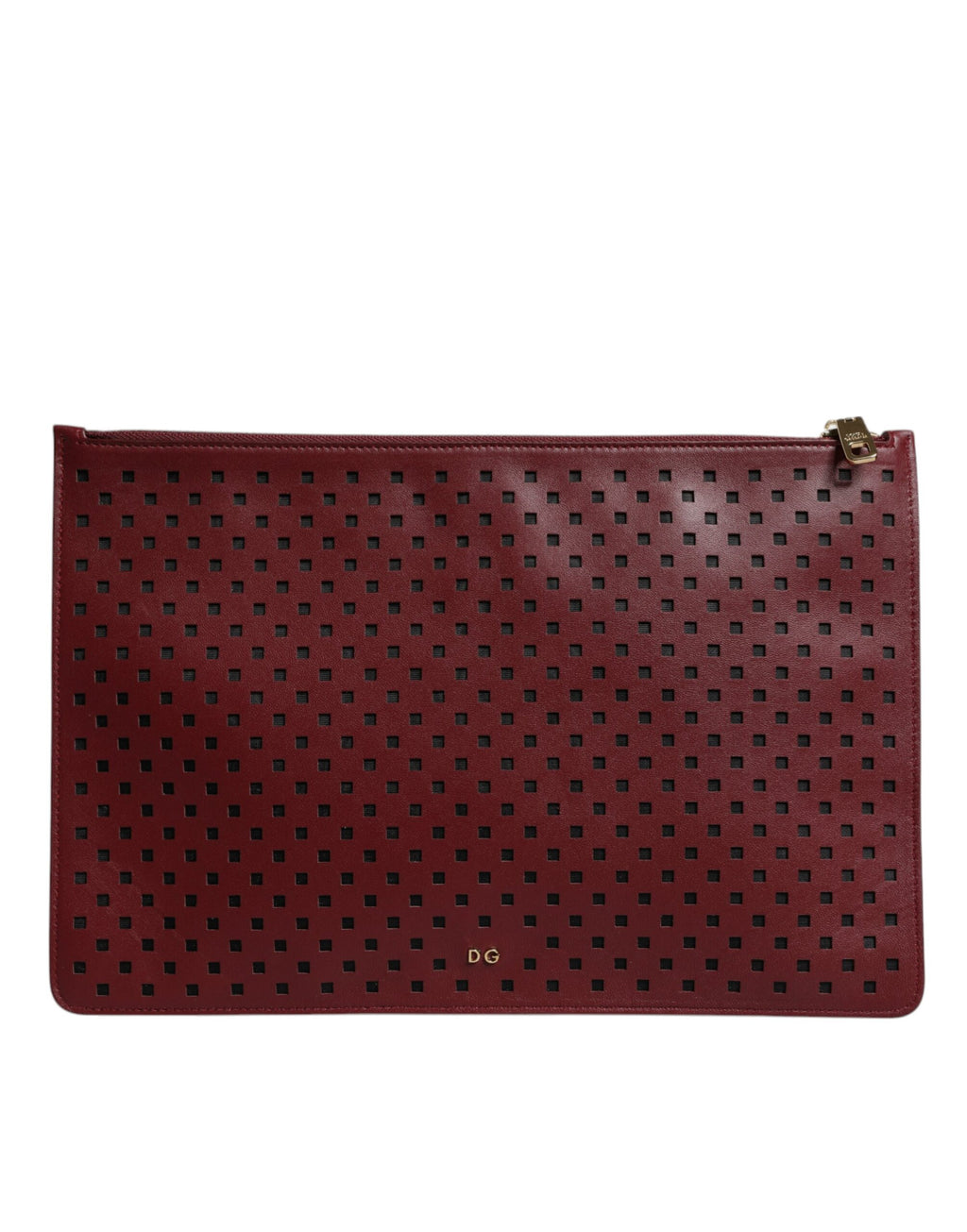 Dolce & Gabbana Burgundy Black Logo Embellished Men Zip Flat Pouch Bag