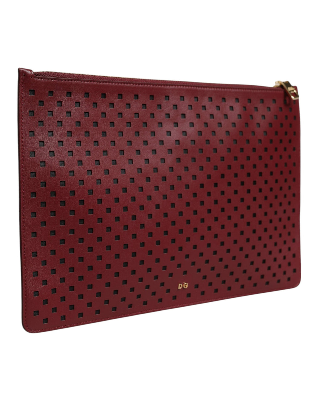 Dolce & Gabbana Burgundy Black Logo Embellished Men Zip Flat Pouch Bag