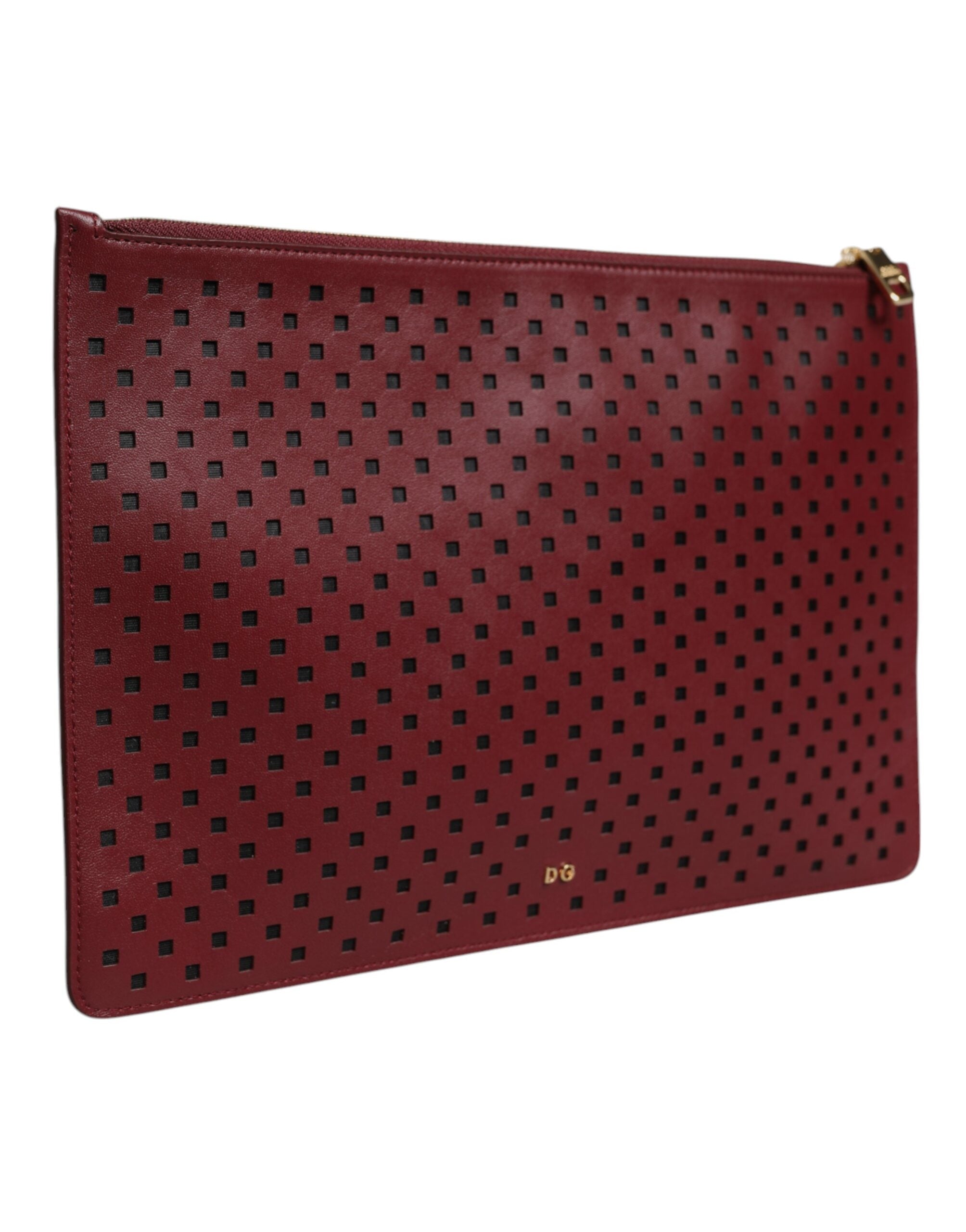 Dolce & Gabbana Burgundy Black Logo Embellished Men Zip Flat Pouch Bag