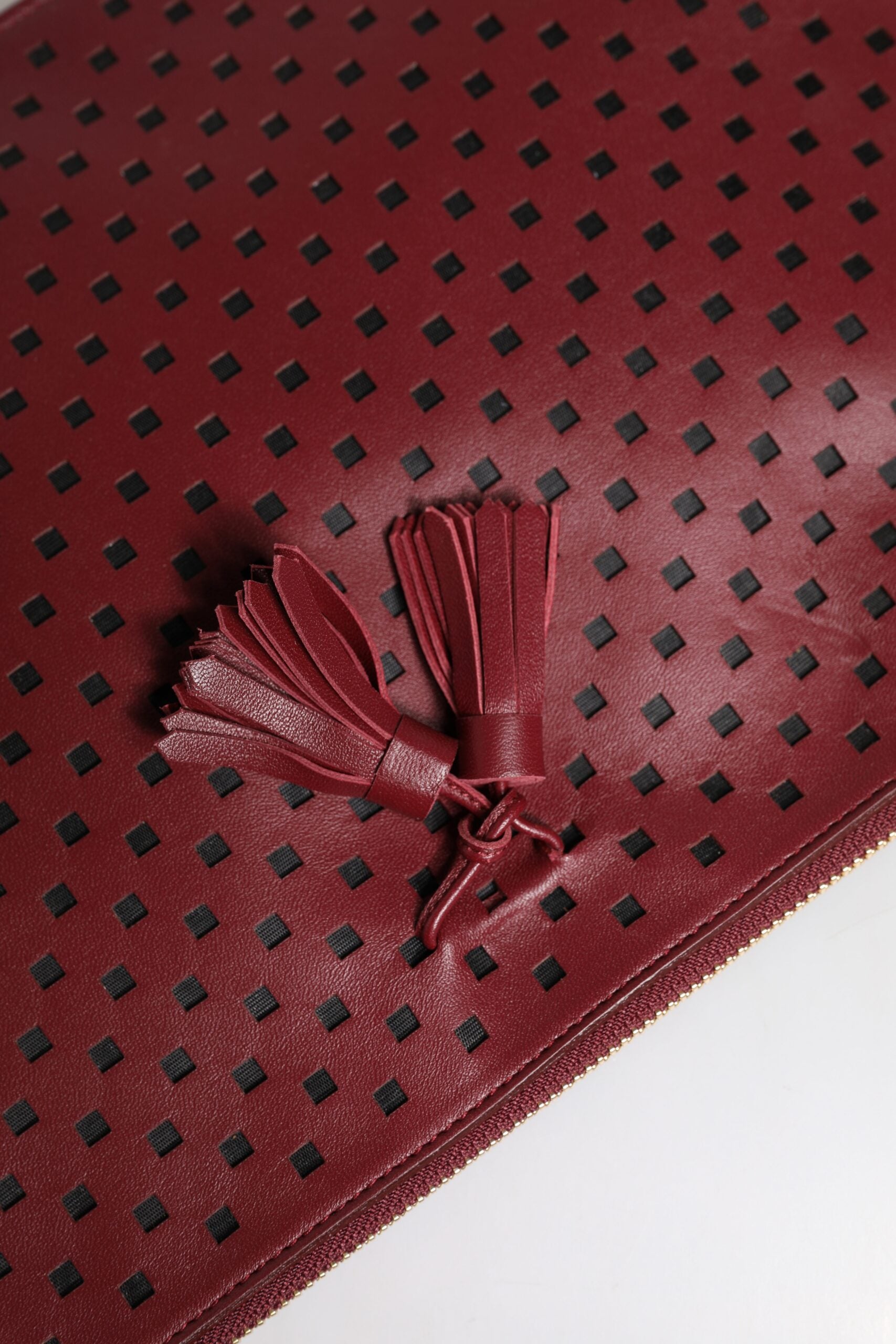 Dolce & Gabbana Burgundy Black Logo Embellished Men Zip Flat Pouch Bag