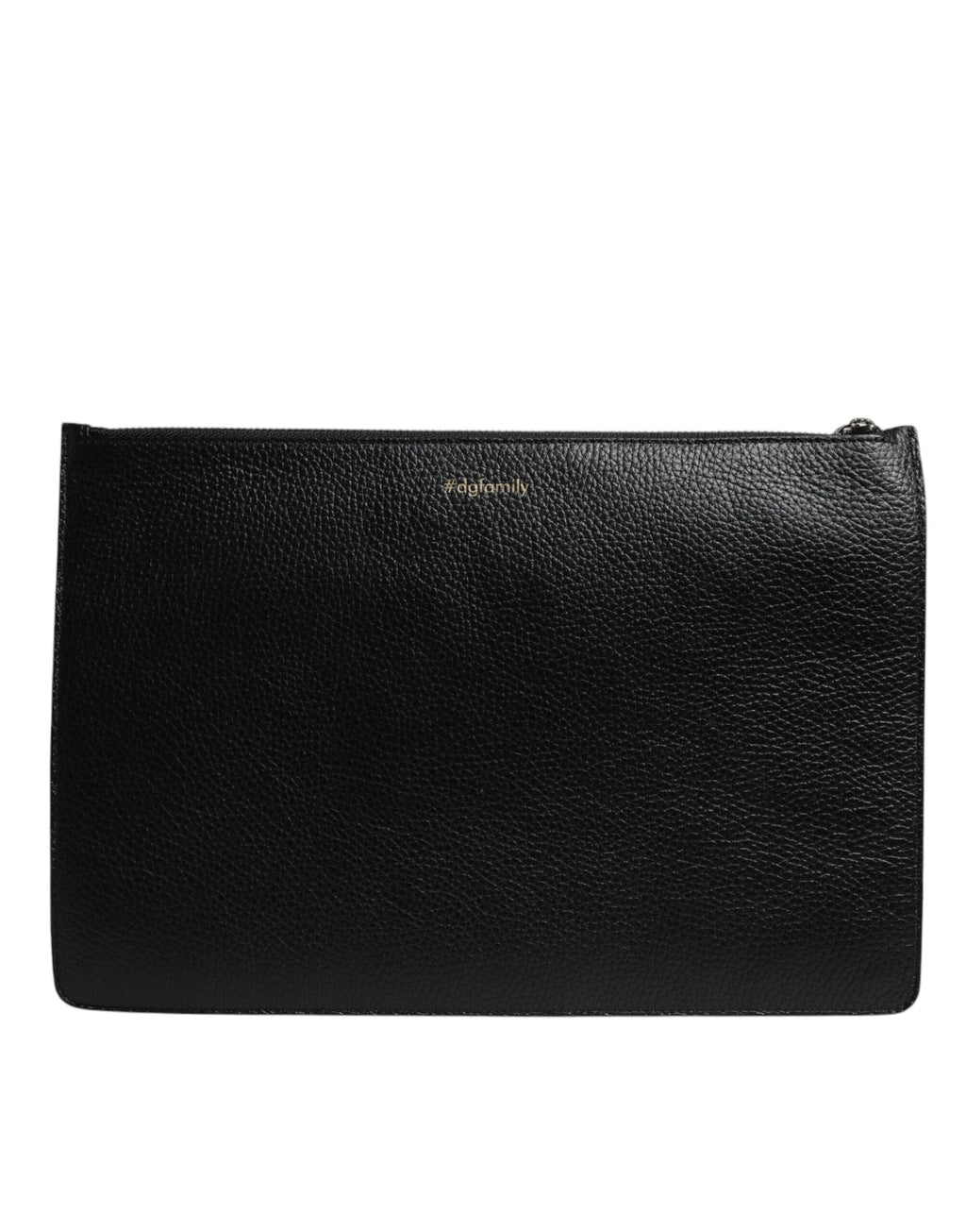 Dolce & Gabbana Black Leather #DGFAMILY Embellished Men Zip Pouch Bag