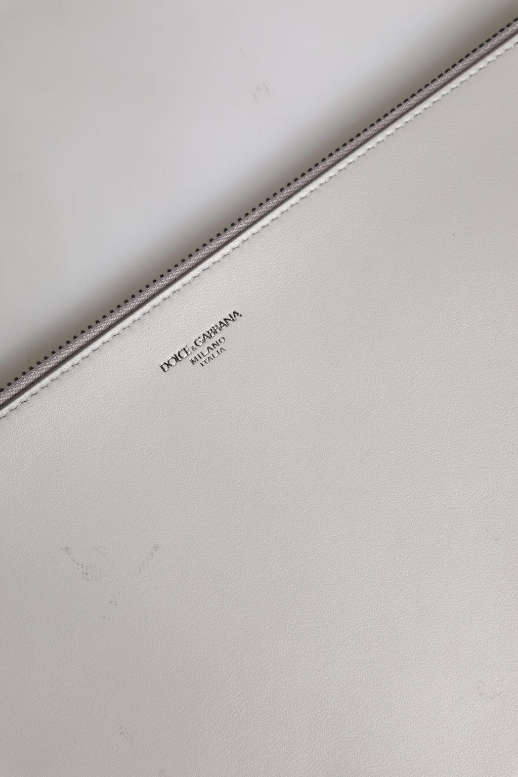 Dolce & Gabbana Gray Solid Leather DG Logo Men Clutch Zip Pouch Bag