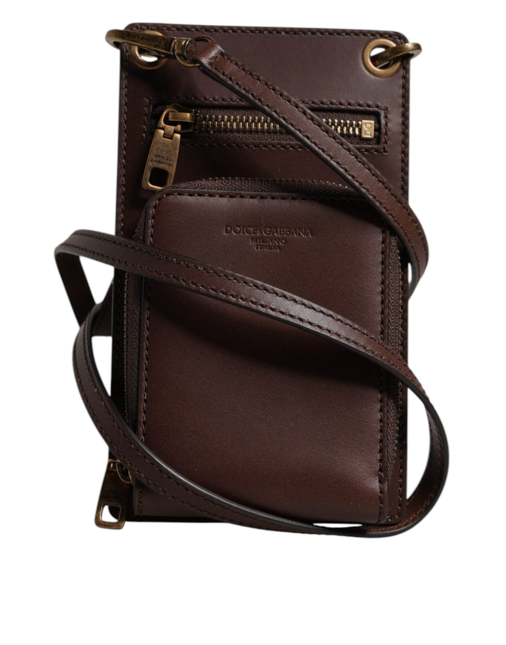 Dolce & Gabbana Brown Leather Neck Strap Cross Body Sling Bag
