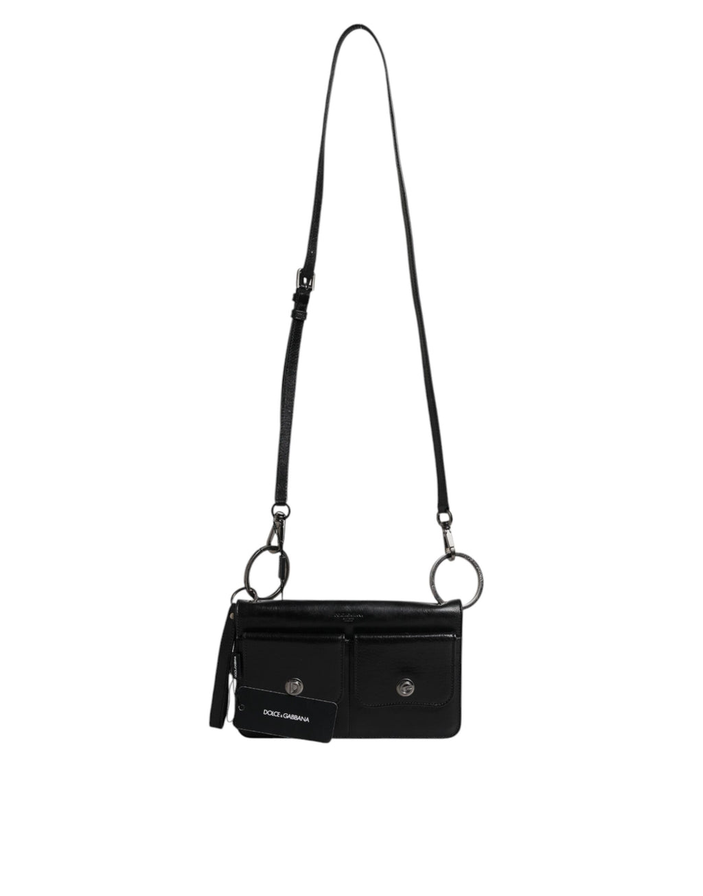 Dolce & Gabbana Black Leather Logo Purse Shoulder Crossbody Bag
