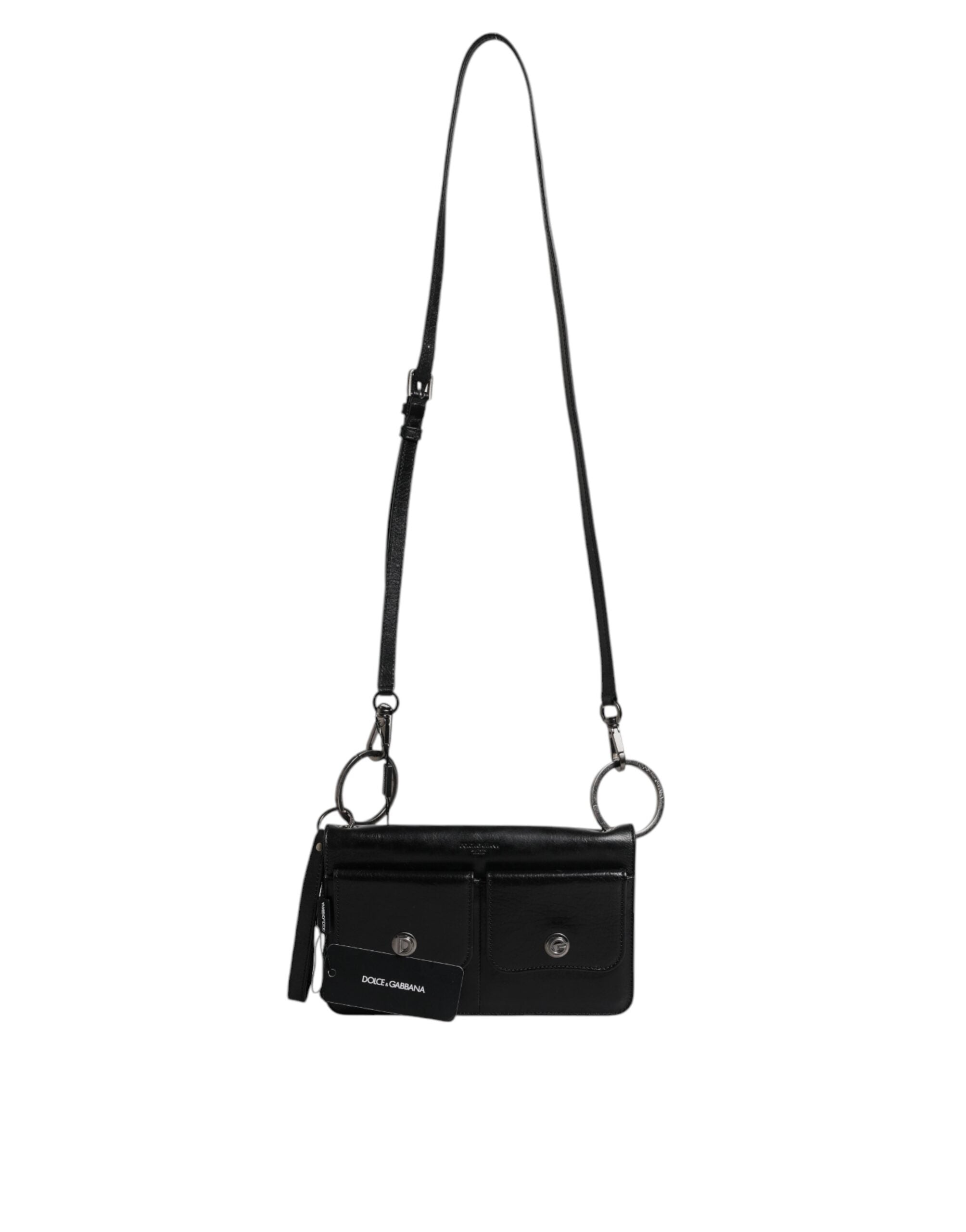 Dolce & Gabbana Black Leather Logo Purse Shoulder Crossbody Bag