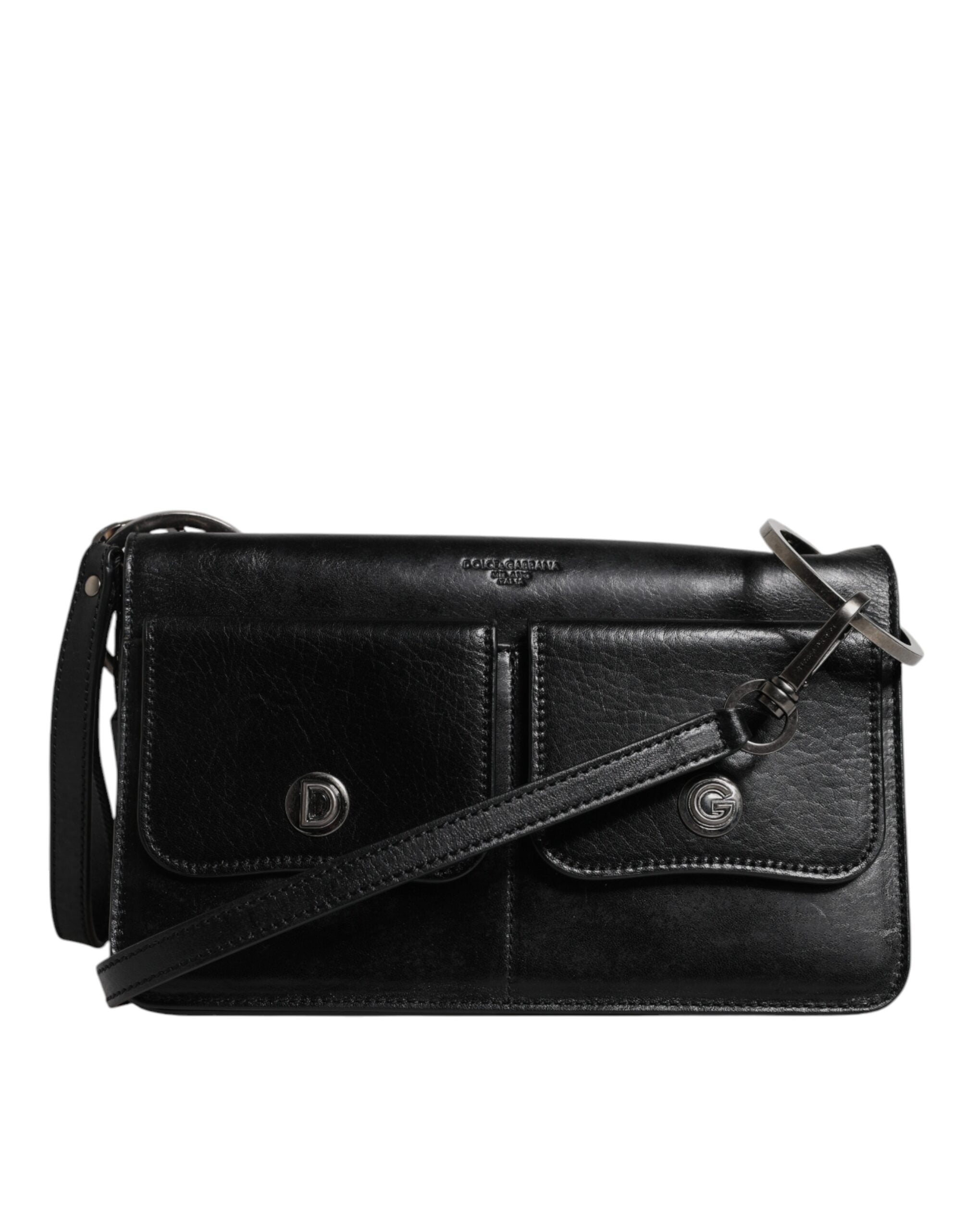 Dolce & Gabbana Black Leather Logo Purse Shoulder Crossbody Bag