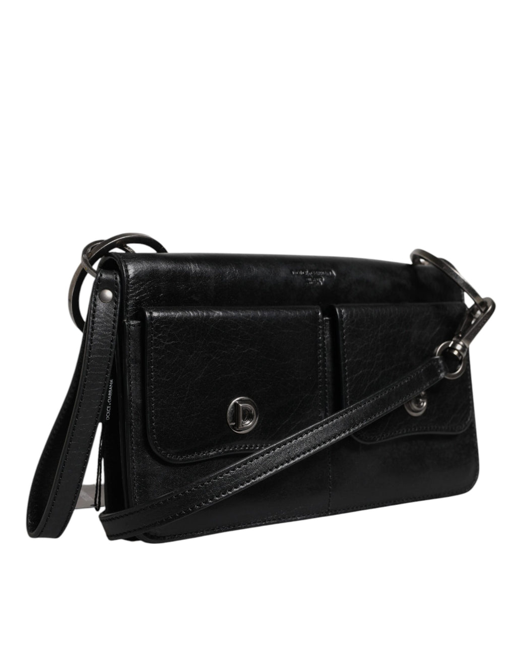 Dolce & Gabbana Black Leather Logo Purse Shoulder Crossbody Bag