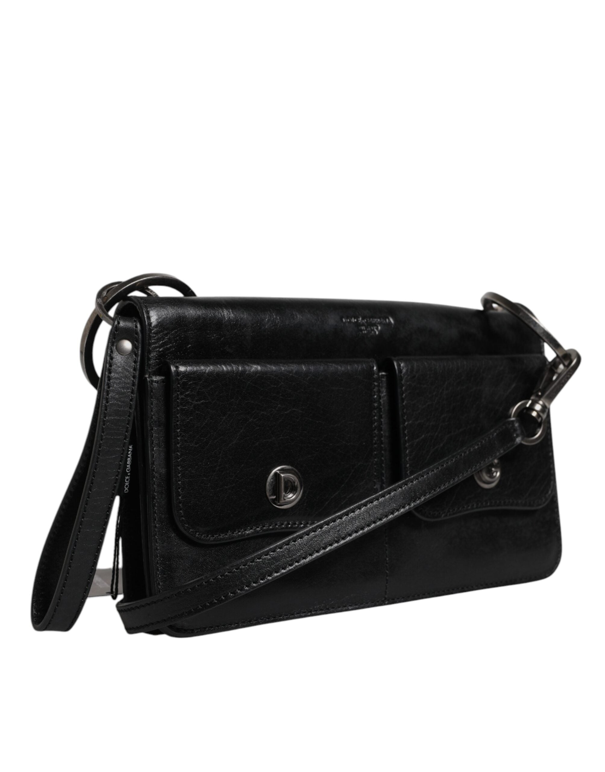 Dolce & Gabbana Black Leather Logo Purse Shoulder Crossbody Bag