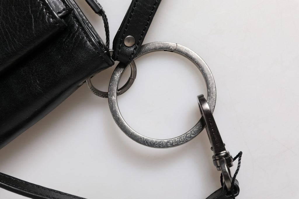 Dolce & Gabbana Black Leather Logo Purse Shoulder Crossbody Bag