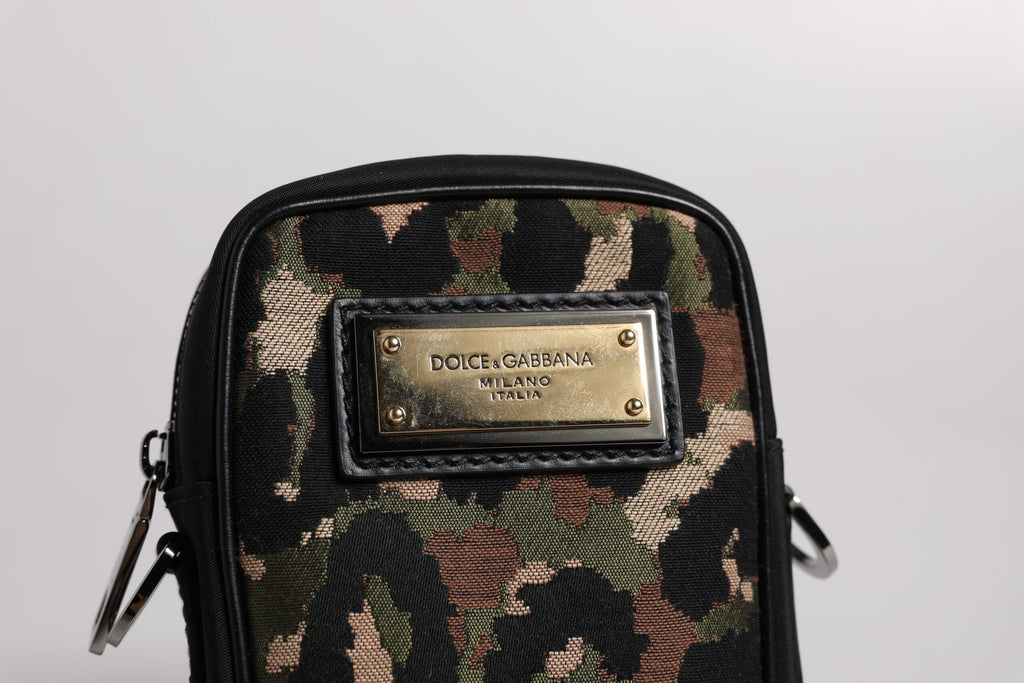 Dolce & Gabbana Multicolor Leopard Jacquard Logo Plaque Neck Strap Bag
