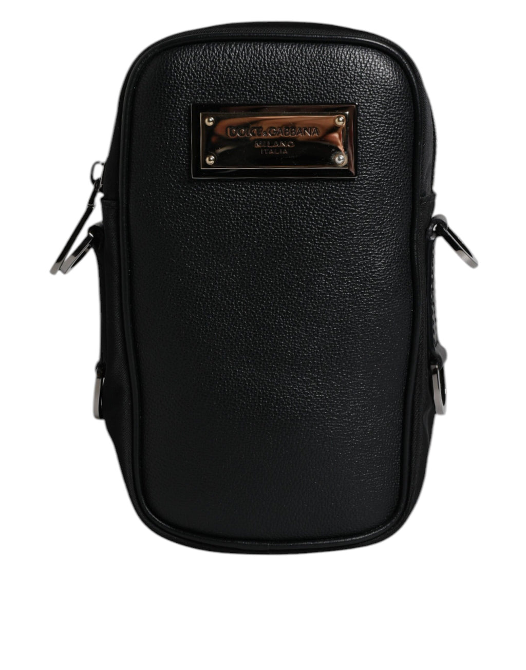 Dolce & Gabbana Black Nylon Leather Logo Plaque Crossbody Sling Bag