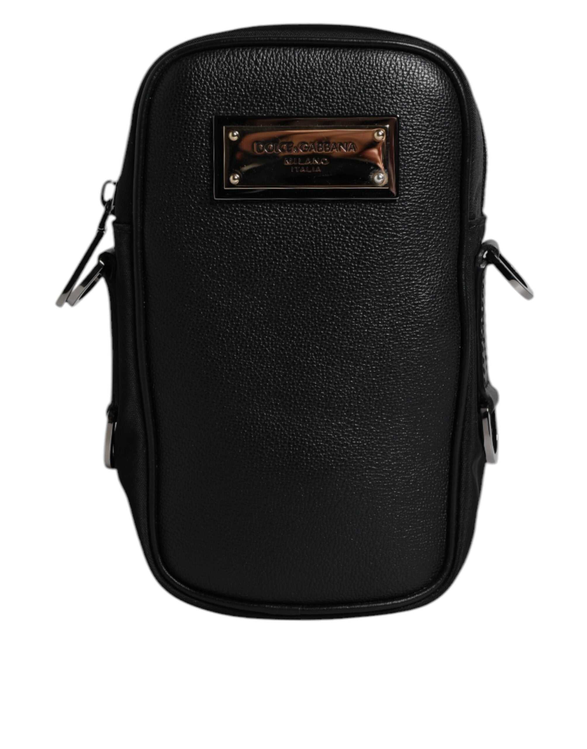 Dolce & Gabbana Black Nylon Leather Logo Plaque Crossbody Sling Bag