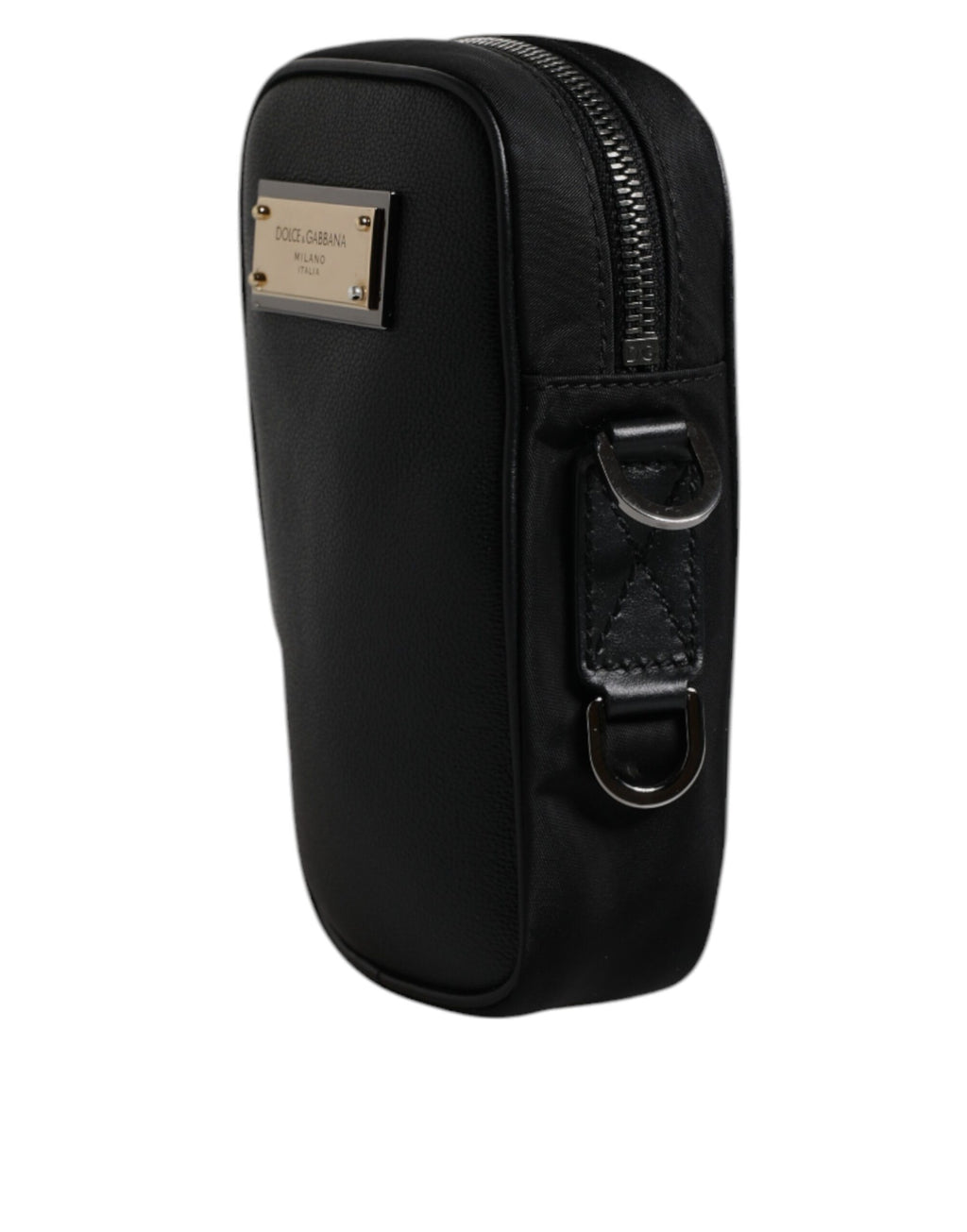 Dolce & Gabbana Black Nylon Leather Logo Plaque Crossbody Sling Bag
