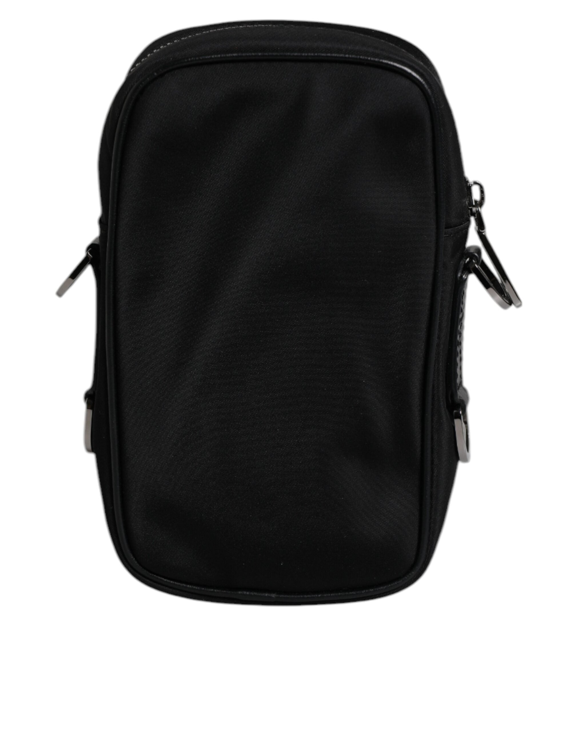 Dolce & Gabbana Black Nylon Leather Logo Plaque Crossbody Sling Bag