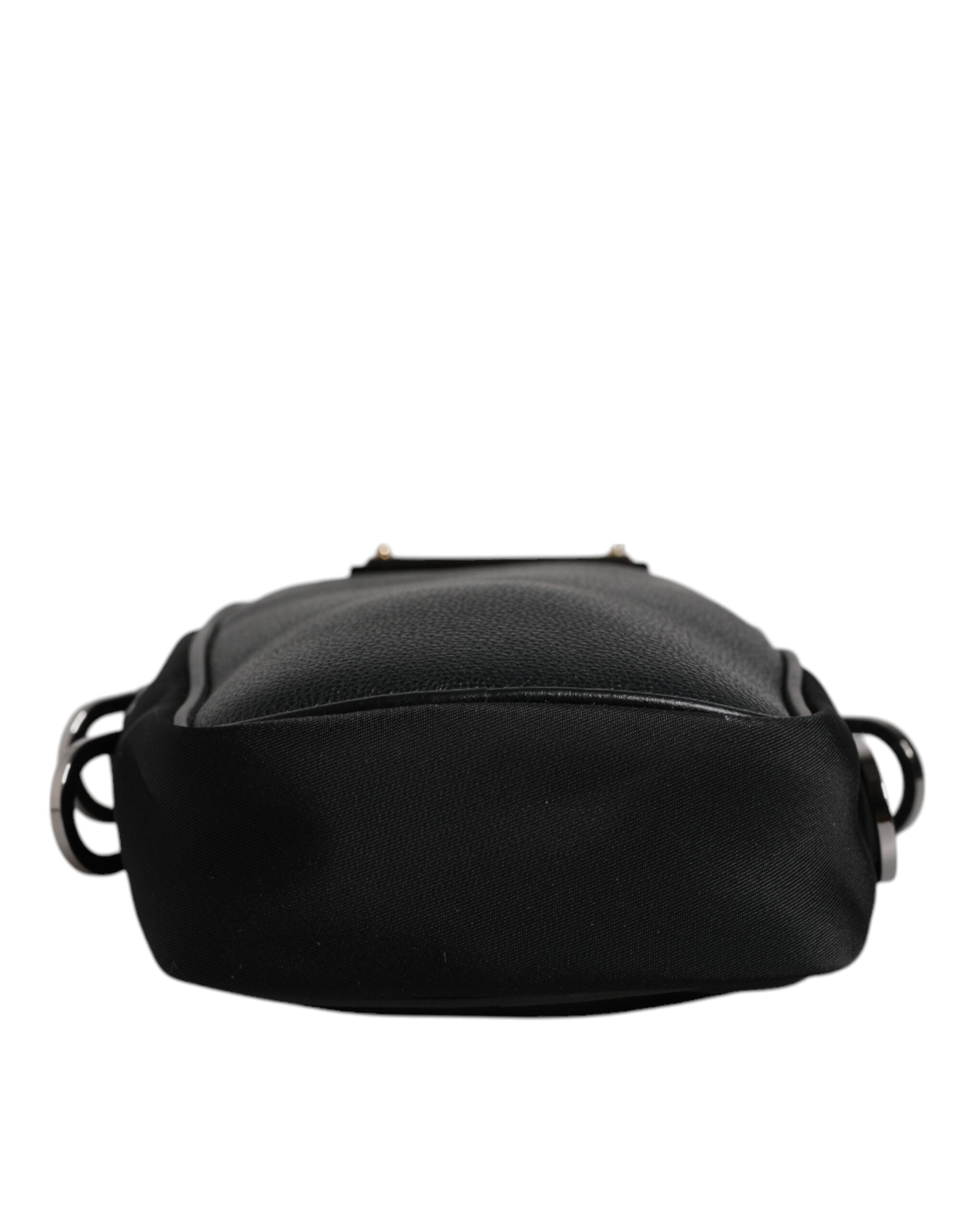 Dolce & Gabbana Black Nylon Leather Logo Plaque Crossbody Sling Bag