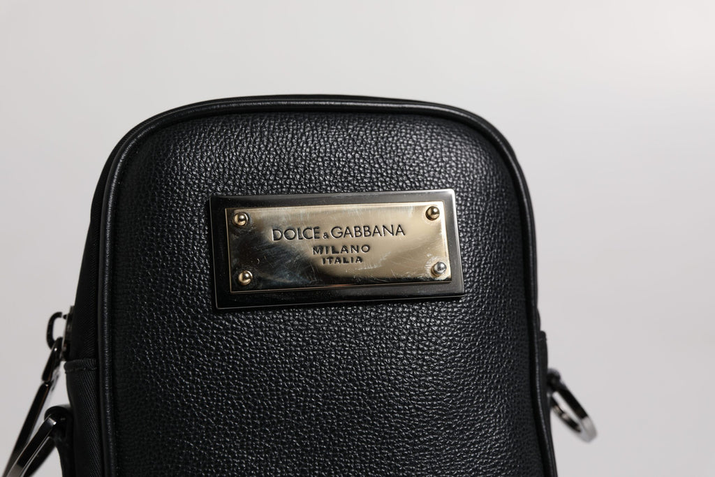 Dolce & Gabbana Black Nylon Leather Logo Plaque Crossbody Sling Bag
