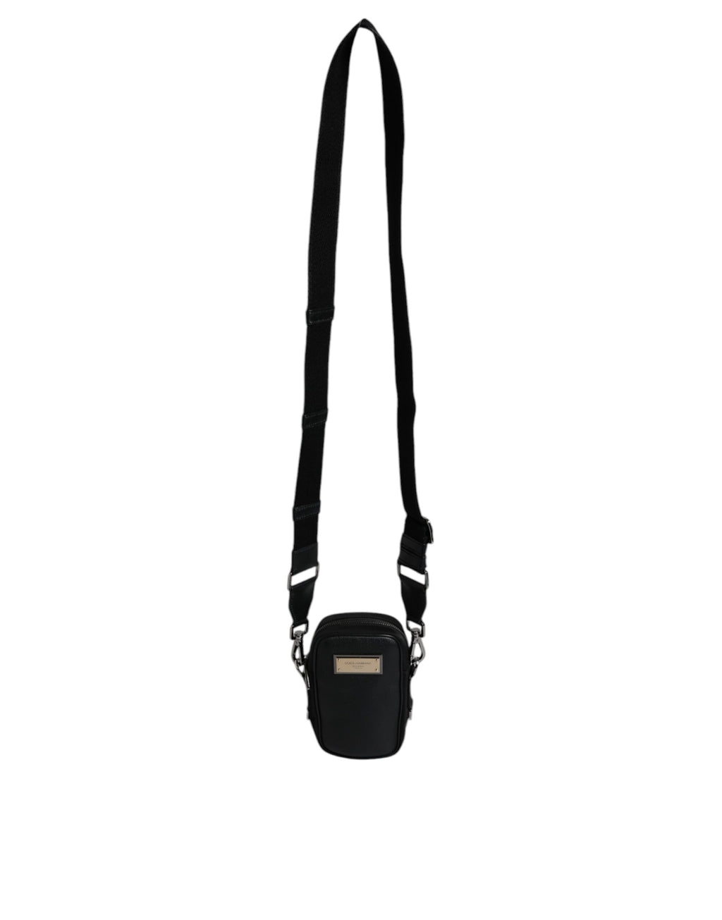 Dolce & Gabbana Black Nylon Leather Logo Plaque Crossbody Sling Bag