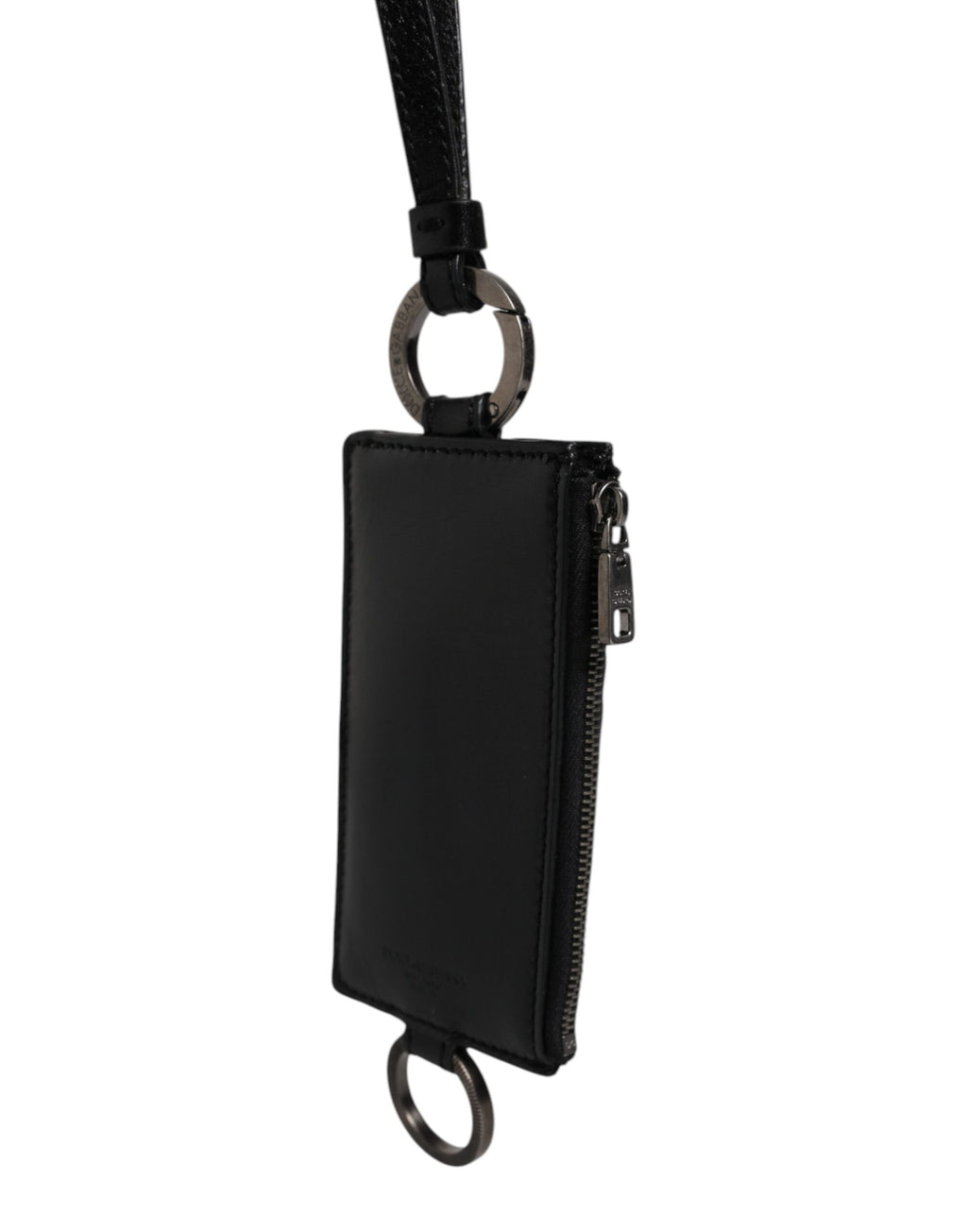 Dolce & Gabbana Black Calf Leather Lanyard Logo Card Holder Wallet