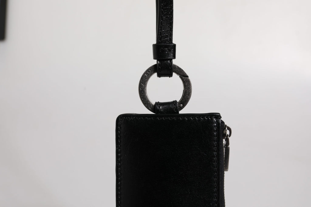 Dolce & Gabbana Black Calf Leather Lanyard Logo Card Holder Wallet