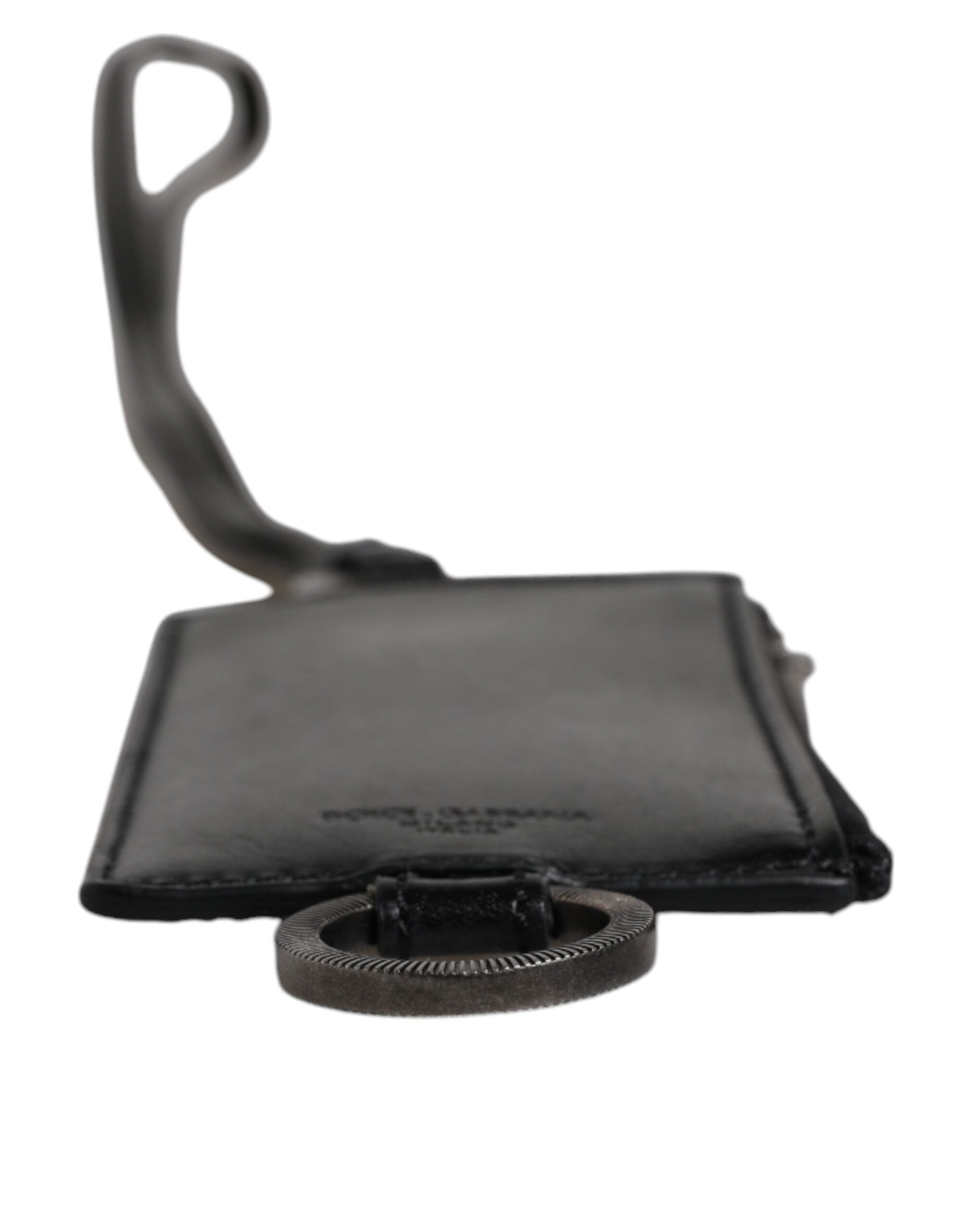 Dolce & Gabbana Black Calf Leather Lanyard Logo Card Holder Wallet