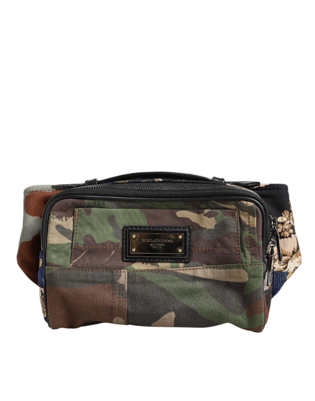 Dolce & Gabbana Multicolor Camouflage Patchwork Logo Waist Fanny Pack Bag