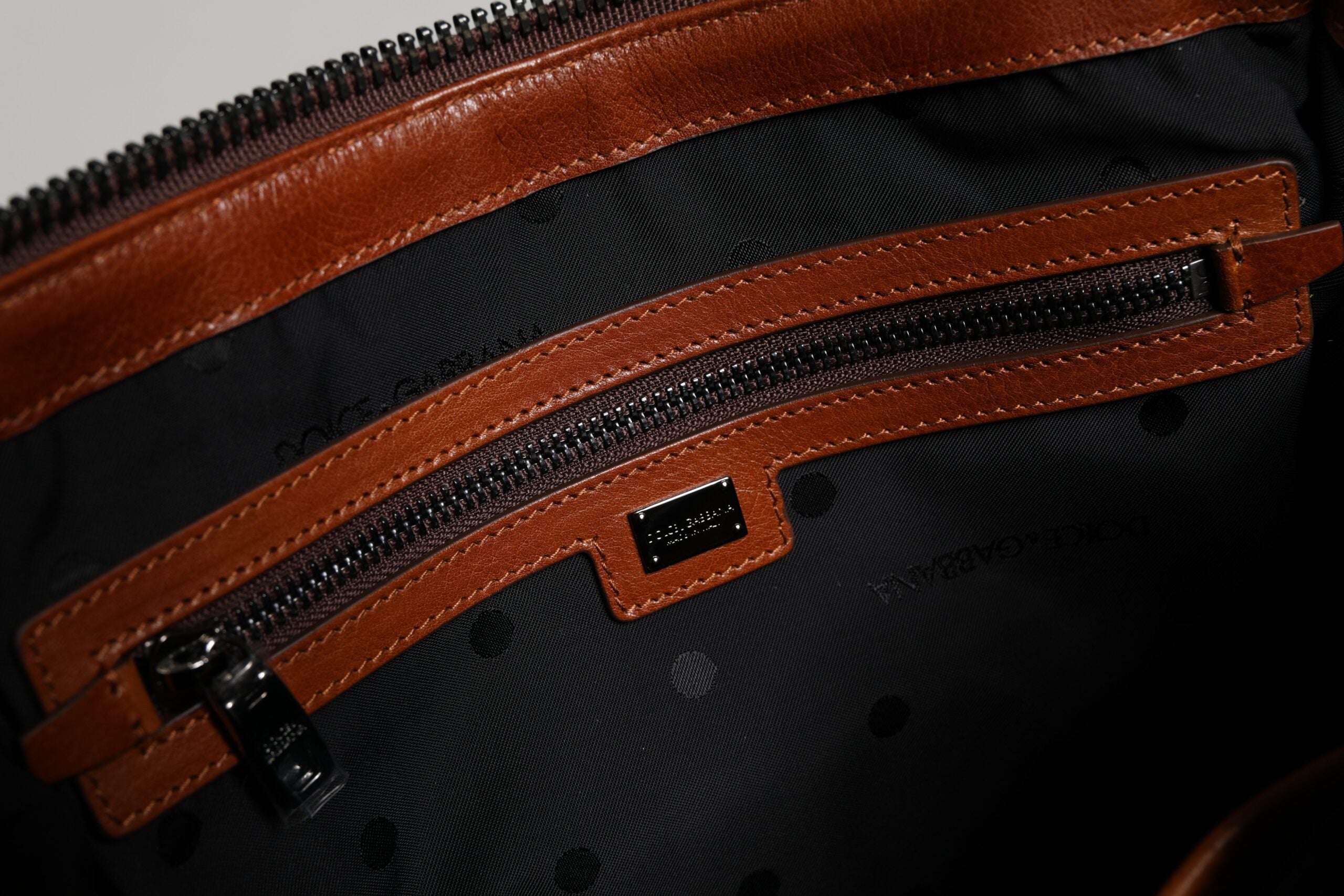 Dolce & Gabbana Beige Brown Cotton Leather Duffle Shoulder Bag