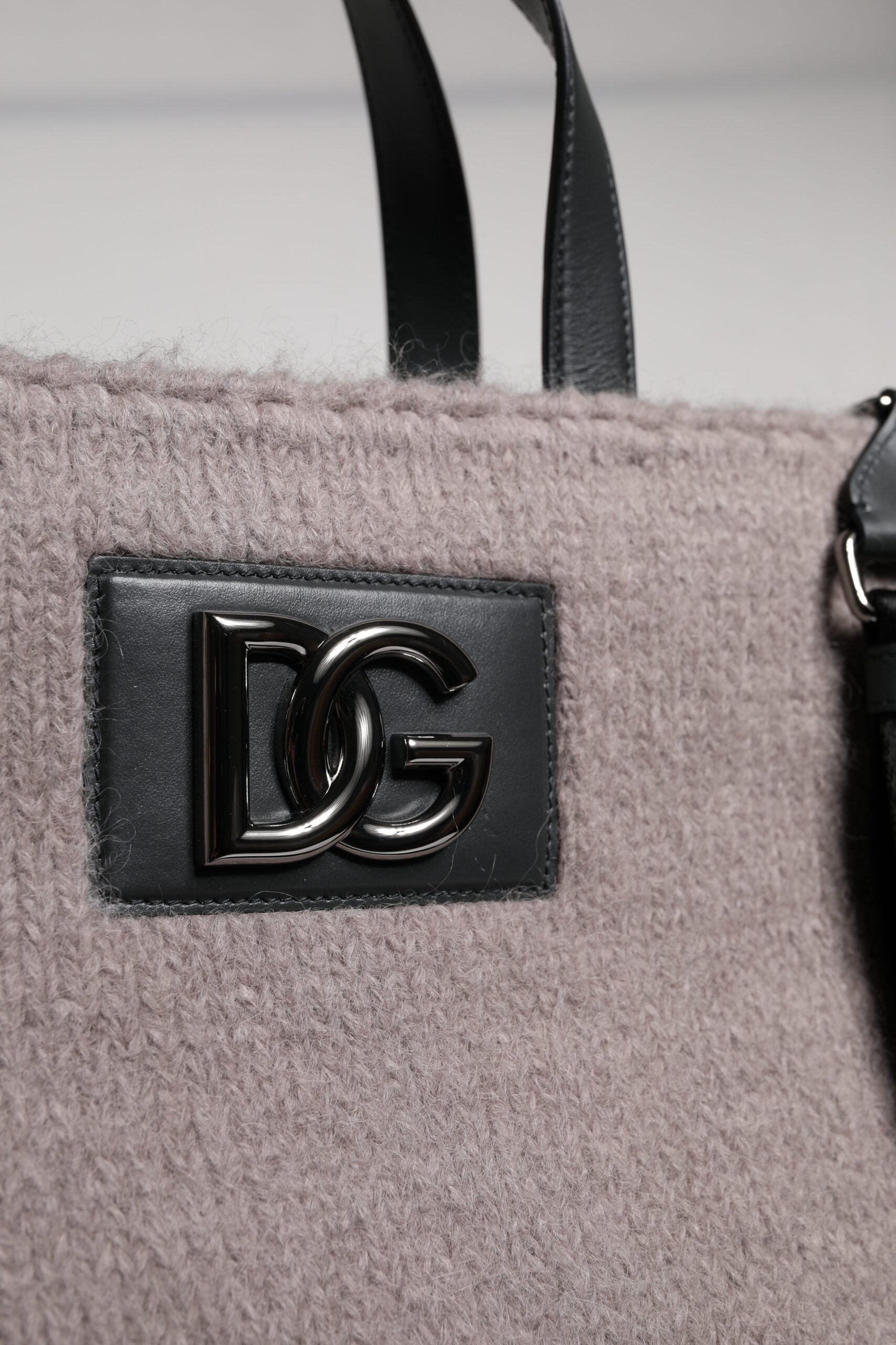 Dolce & Gabbana Grey Alpaca Wool Logo Plaque Tote Shoulder Bag