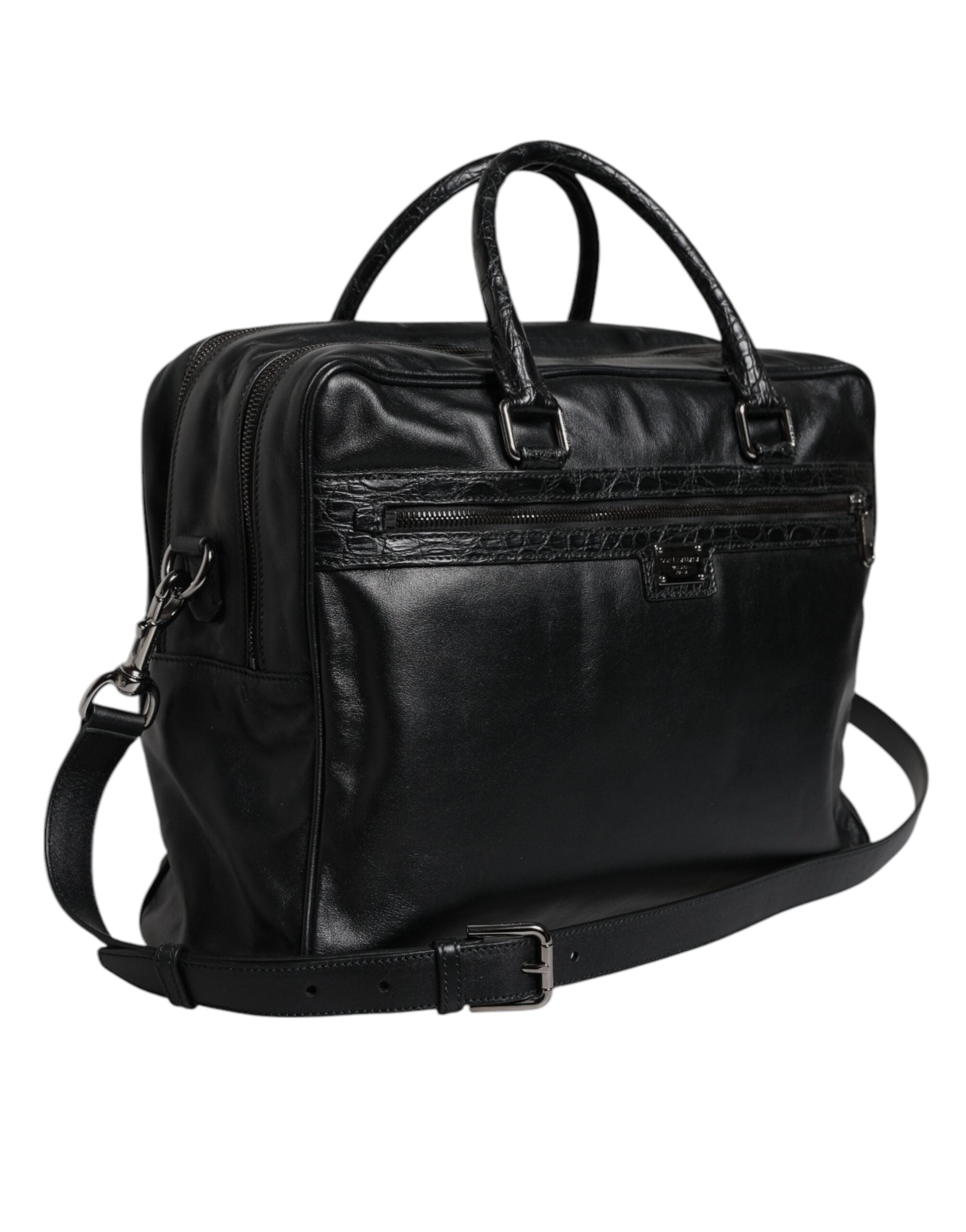 Dolce & Gabbana Black Leather Messenger Shoulder Strap Bag