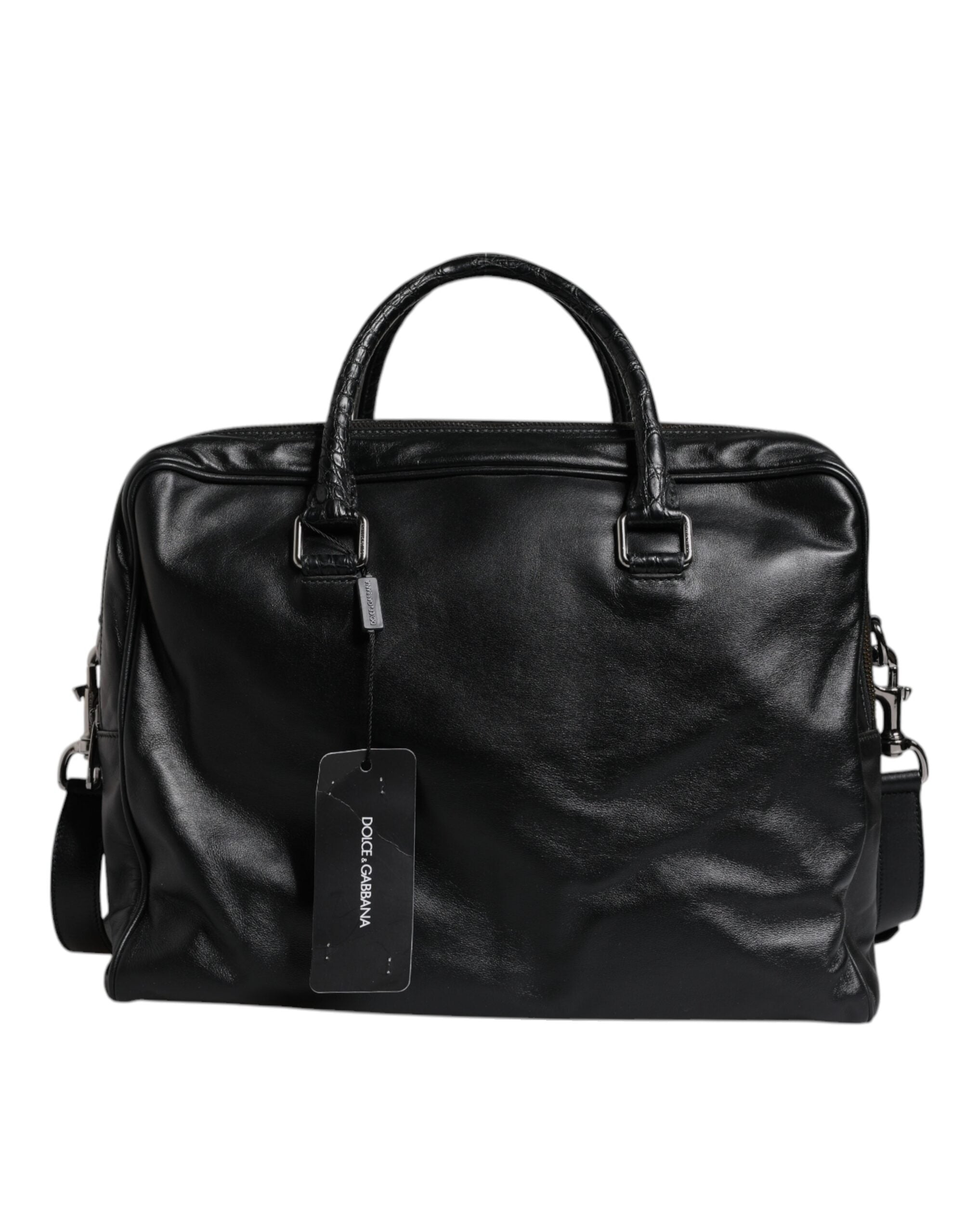 Dolce & Gabbana Black Leather Messenger Shoulder Strap Bag